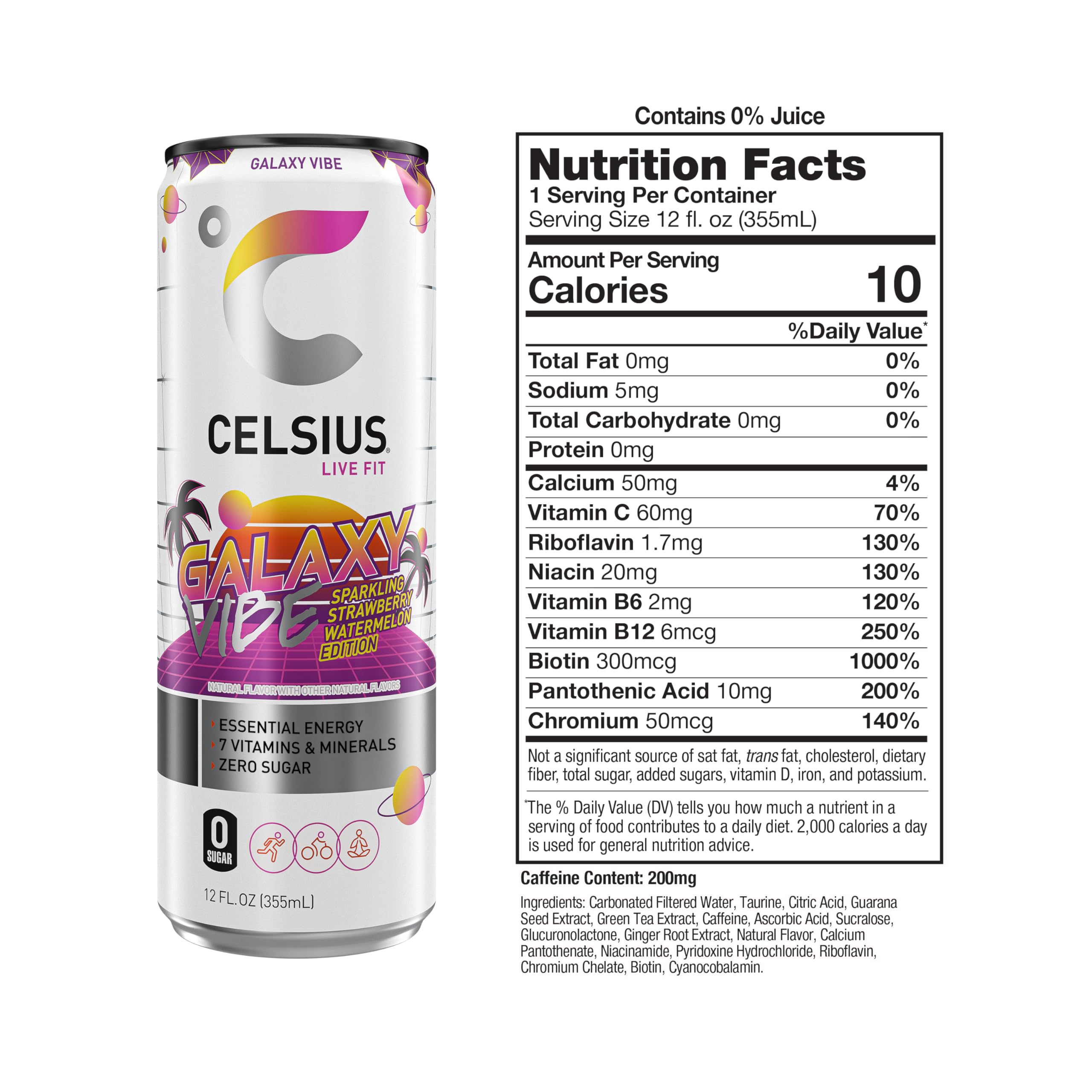 CELSIUS Sparkling Galaxy Vibe, Functional Essential Energy Drink 12 Fl Oz (Pack of 12) CELSIUS Au supplements