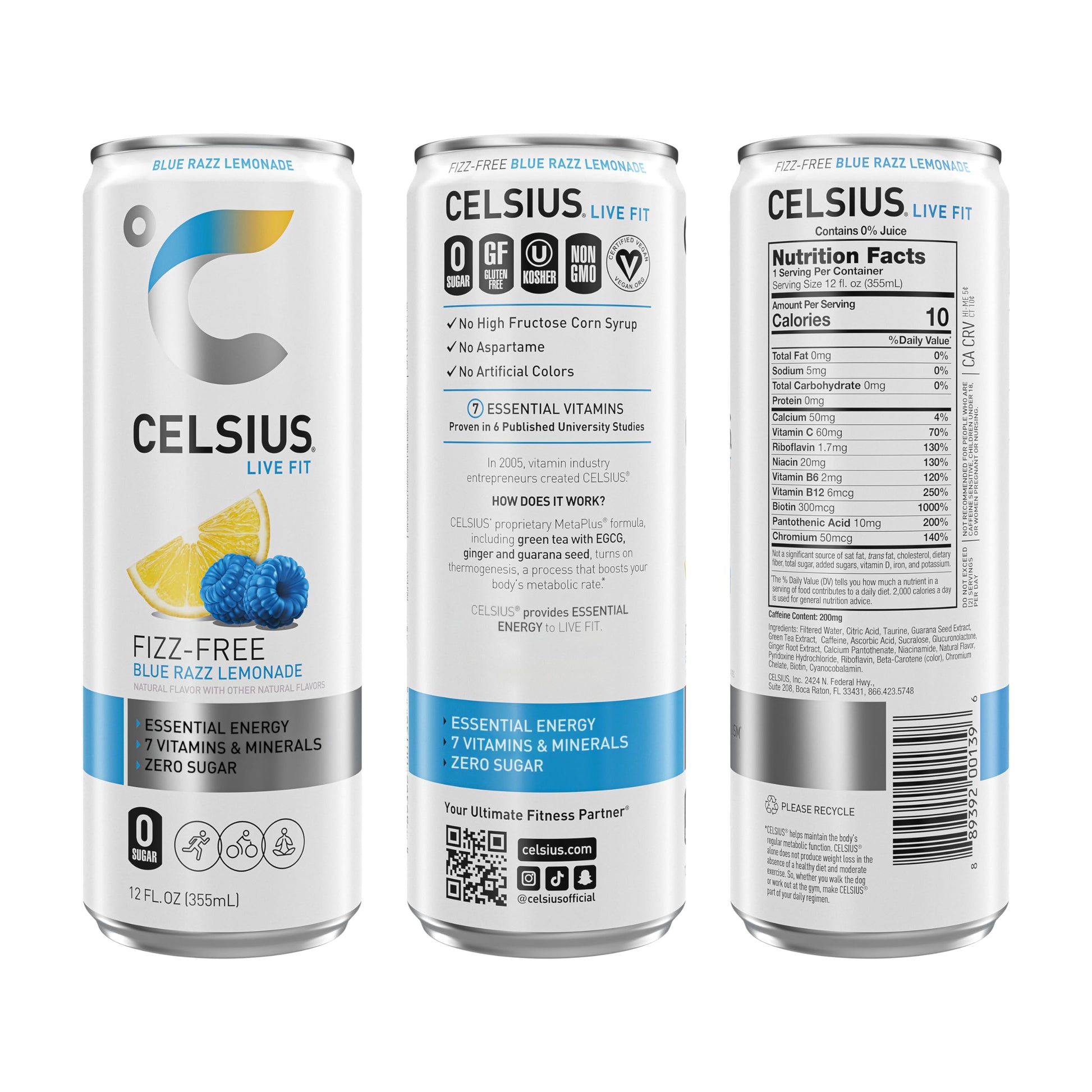 CELSIUS Fizz Free Blue Razz Lemonade, Functional Essential Energy Drink 12 Fl Oz CELSIUS Au supplements