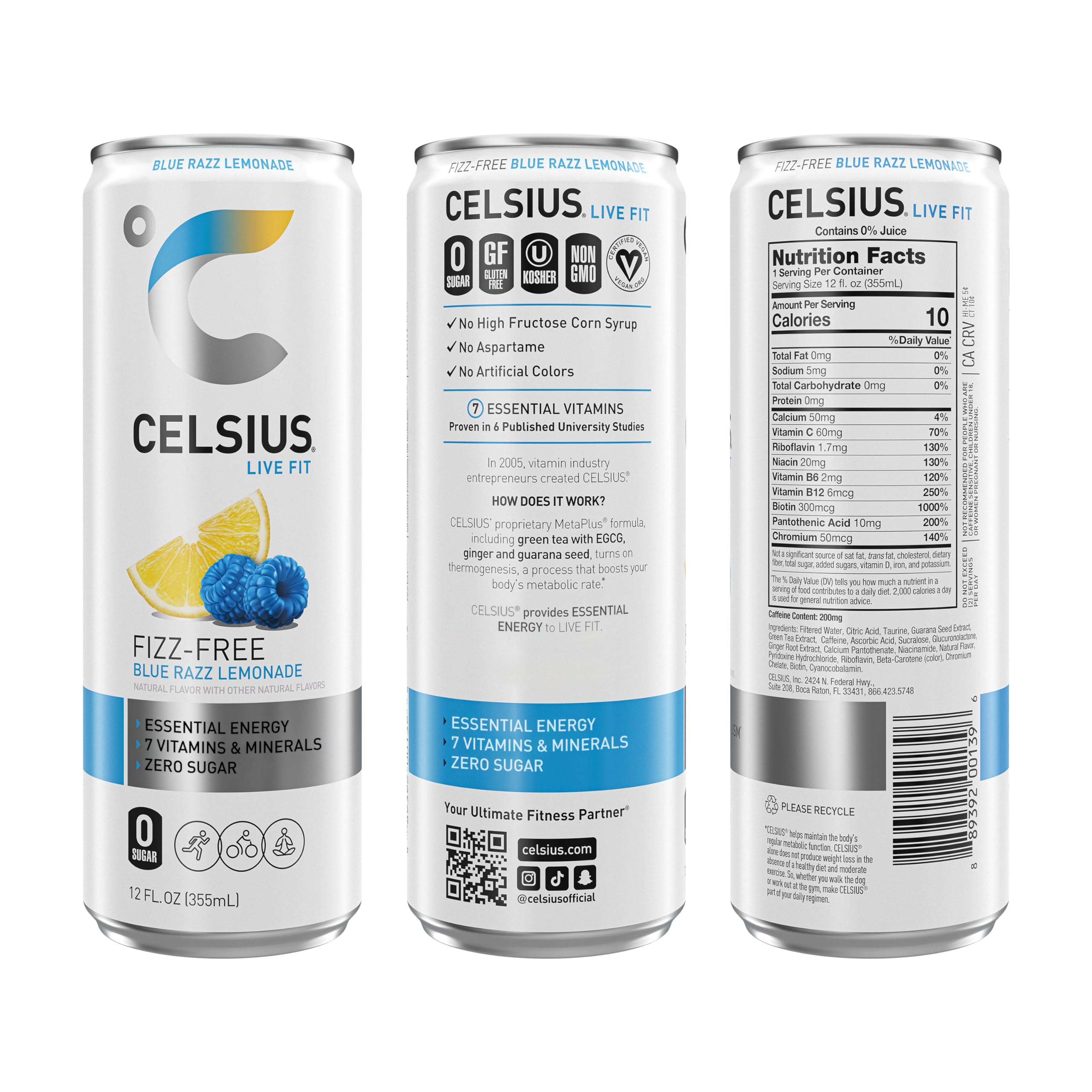CELSIUS Fizz Free Blue Razz Lemonade, Functional Essential Energy Drink 12 Fl Oz CELSIUS Au supplements