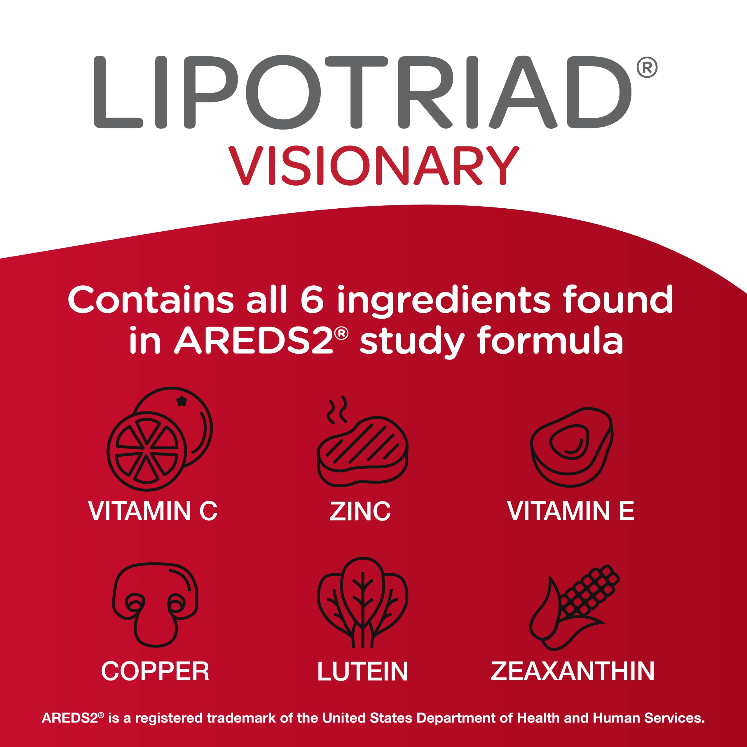 Lipotriad Visionary Eye Vitamins – 60 Capsules – Lutein and Zeaxanthin Supplements with Other AREDS 2® Ingredients to Support Eye Health Lipotriad Au supplements