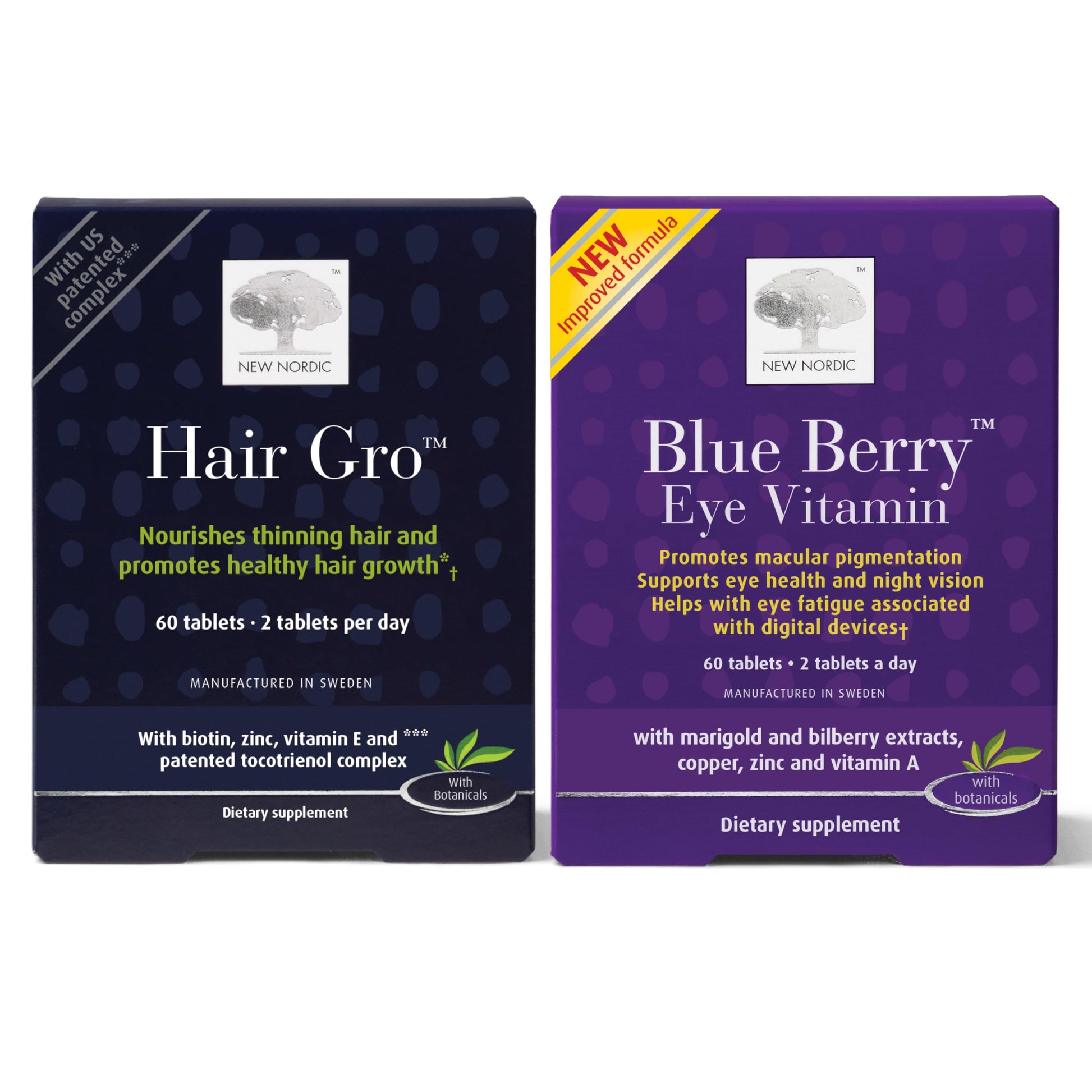 NEW NORDIC Hair & Eye Support Tablets Bundle, Hair GRO Natural Hair Growth and Blue Berry Eye Vitamin Supplements NEW NORDIC Au supplements