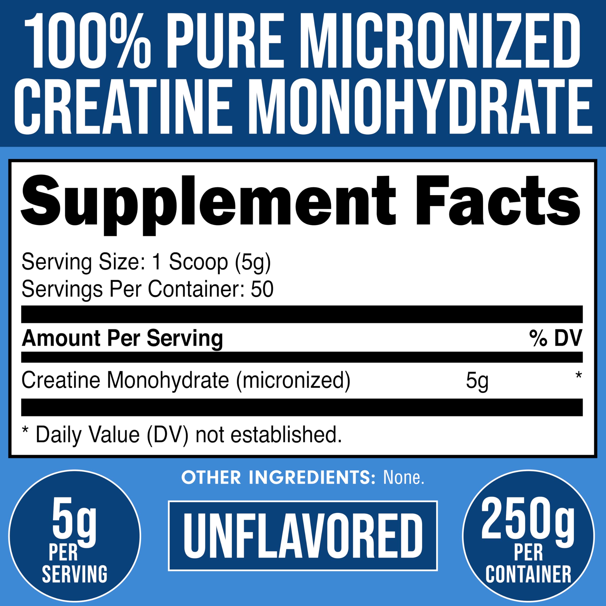 Bucked Up Pure Micronized Creatine Monohydrate for Women and Men - Easy to Mix and Unflavored - 5G Per Serving - 50 Servings - 250 Grams Per Container Bucked Up Au supplements