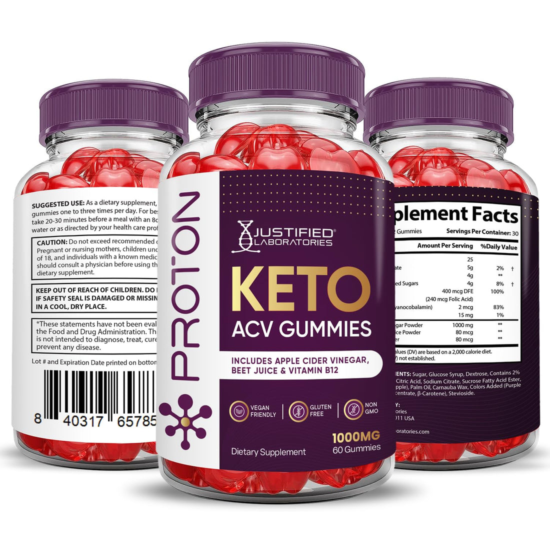 (3 Pack) Proton Protein Keto ACV Gummies Advanced Formula 1000MG Proton Keto Justified Laboratories Au supplements