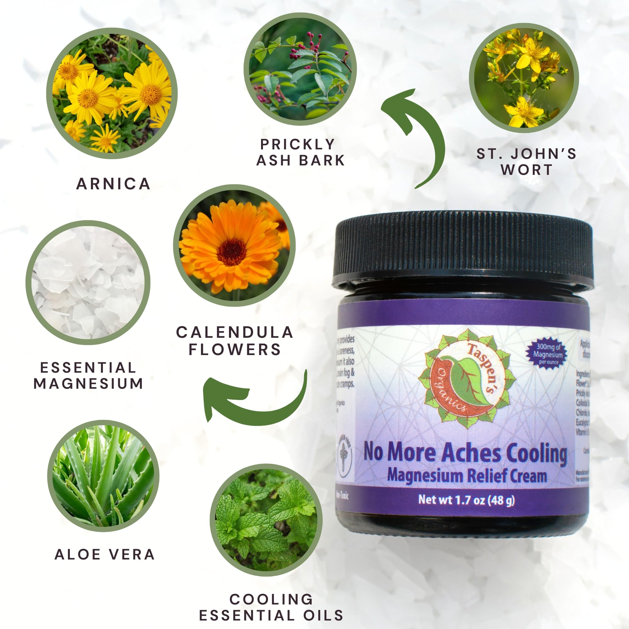 Taspen’s Organics Magnesium No More Aches Cooling Cream – Topical Magnesium Cream for Muscle Relief, Sore Muscles & Post-Workout Recovery with Arnica, Herbs & Essential Oils Taspen's Organics Au supplements