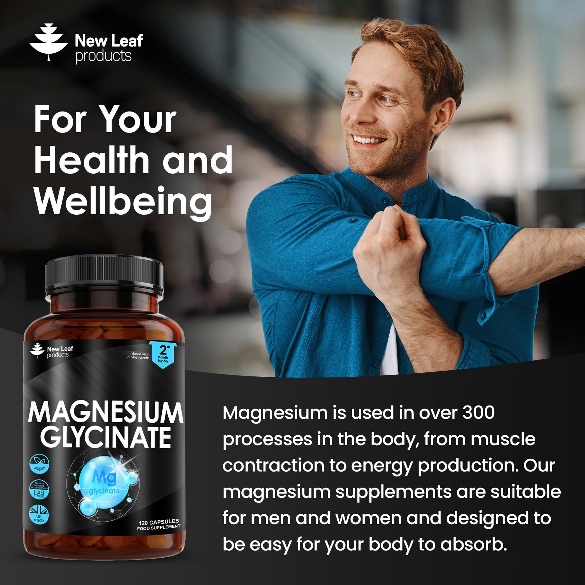 Magnesium Glycinate Supplements - 1040mg of Magnesium - 120 High Strength Capsules NEW LEAF PRODUCTS Au supplements