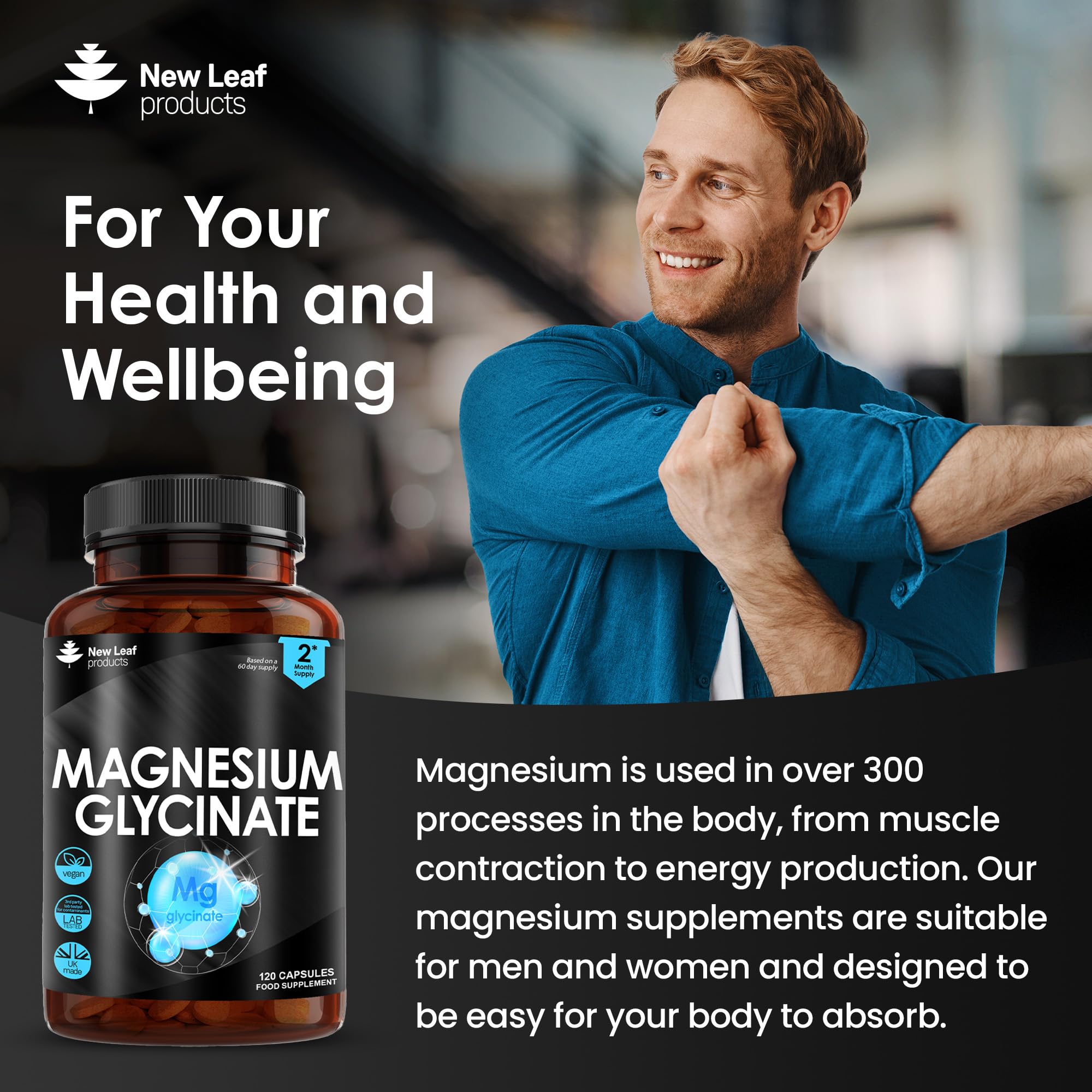 Magnesium Glycinate Supplements - 1040mg of Magnesium - 120 High Strength Capsules NEW LEAF PRODUCTS Au supplements