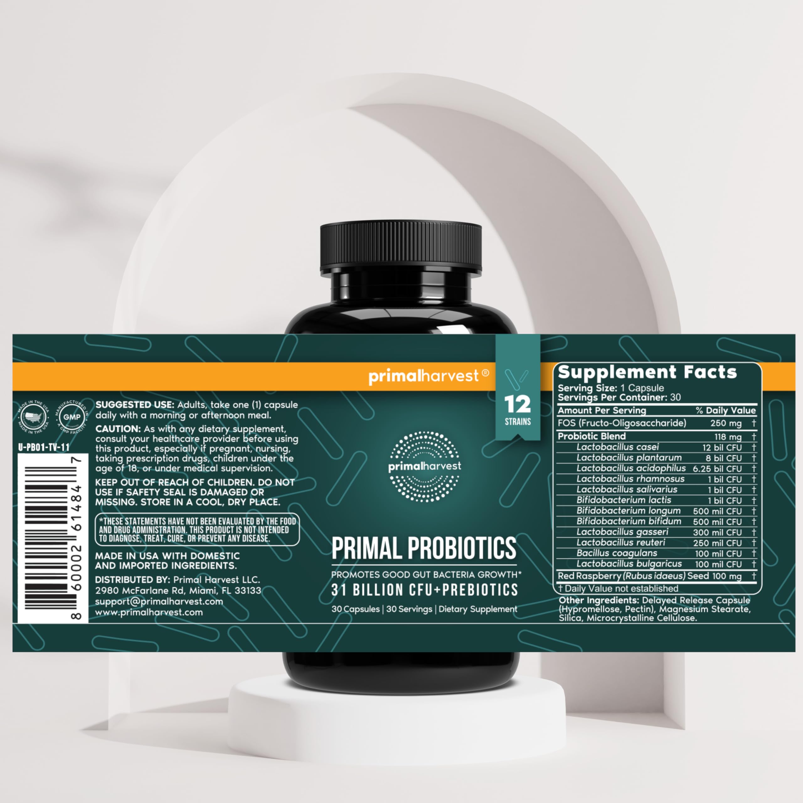 Primal Harvest Probiotics for Women and Men Shelf-Stable with Prebiotics Daily Supplement for Adults 60 Capsules (2 Pack) Primal Harvest Au supplements