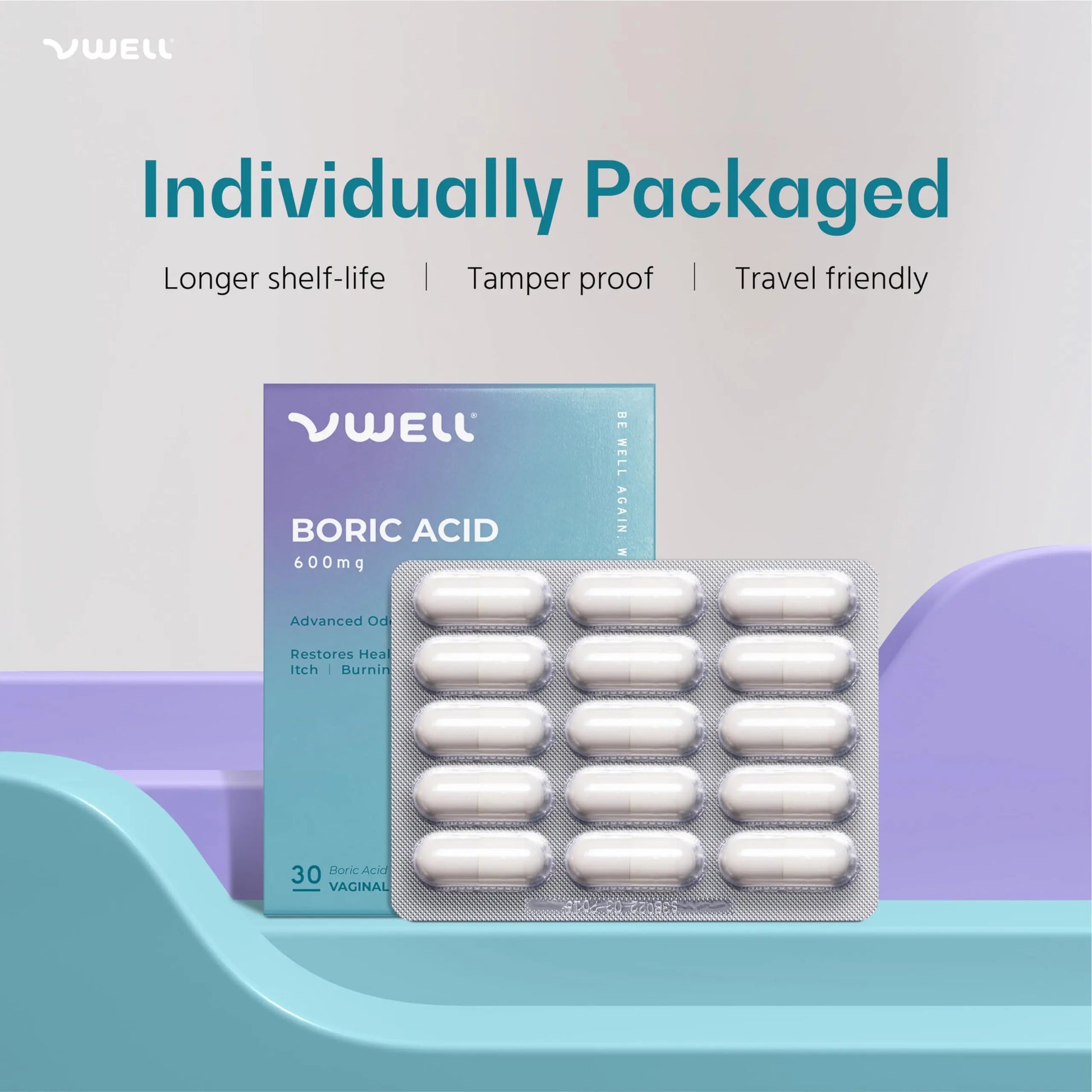 VWELL Boric Acid Vaginal Suppositories - Homeopathic Solution Maintains and Balances Healthy Vaginal pH & Microbiome Intimacy - Doctors Recommended (One Size, 30, Count) VWELL Au supplements