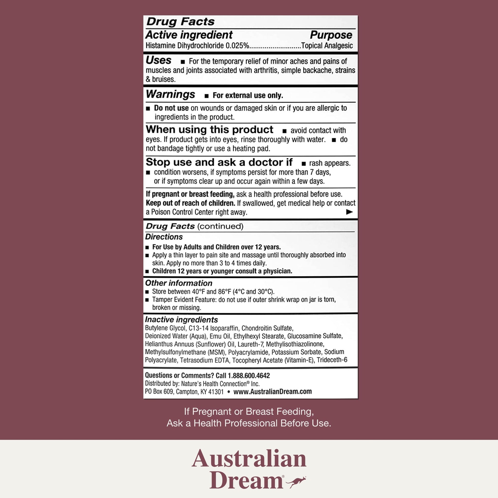Australian Dream Arthritis Pain Relief Cream - Soothing & Non-Greasy - Powerful Topical Arthritis Pain Relief - Good for Muscle Aches or Joints - 4 oz Jar Australian Dream Au supplements