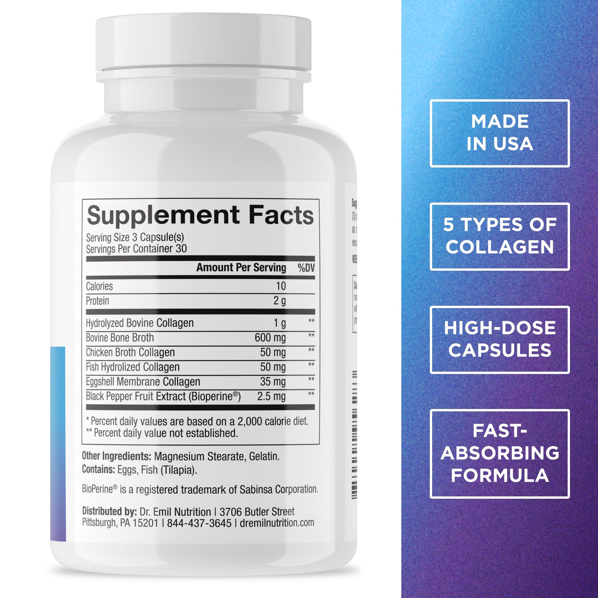 DR. EMIL NUTRITION Women's Multi Collagen Pills | Collagen Supplements | Support Hair, Skin, Nails & Joints | Hydrolyzed Collagen Supplements | Types I, II, III, V & X | 90 Capsules DR. EMIL NUTRITION Au supplements