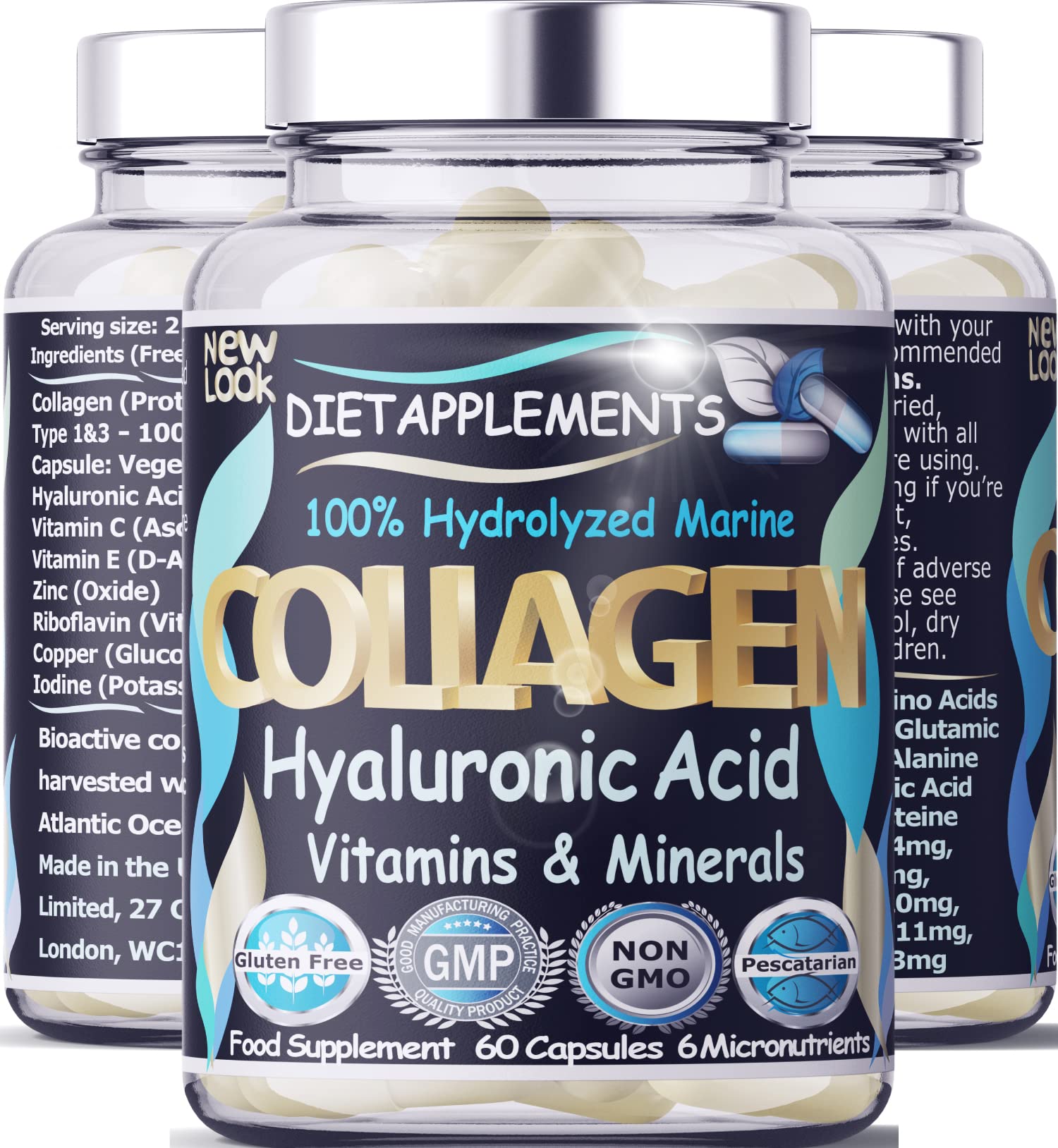 Marine Collagen Type 1&3 1000mg, Hyaluronic Acid 200mg/serving; Vitamin C, Zinc, Copper for Immune System Dietapplements Au supplements
