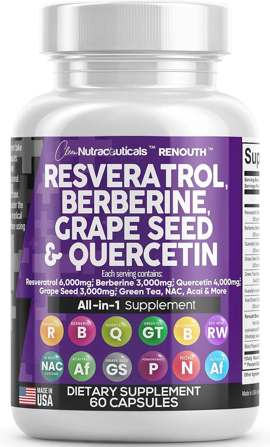 Resveratrol 6000mg Berberine 3000mg Grape Seed Extract 3000mg Clean Nutraceuticals StoreAU supplements