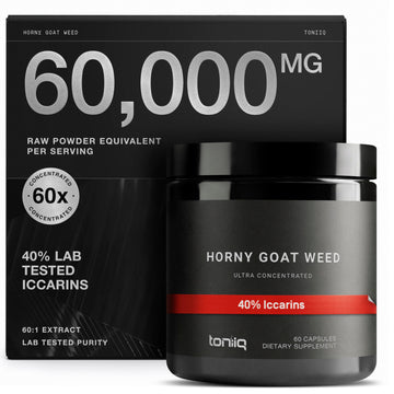 Super Strength Horny Goat Weed for Men & Women 60,000mg - Epimedium sagittatum - 40% Icariins - 60: 1 Concentrated Extract from 1000mg Formula - 3P tested - Premium hornygoatweed for Men - 60 Caps Toniiq Au supplements
