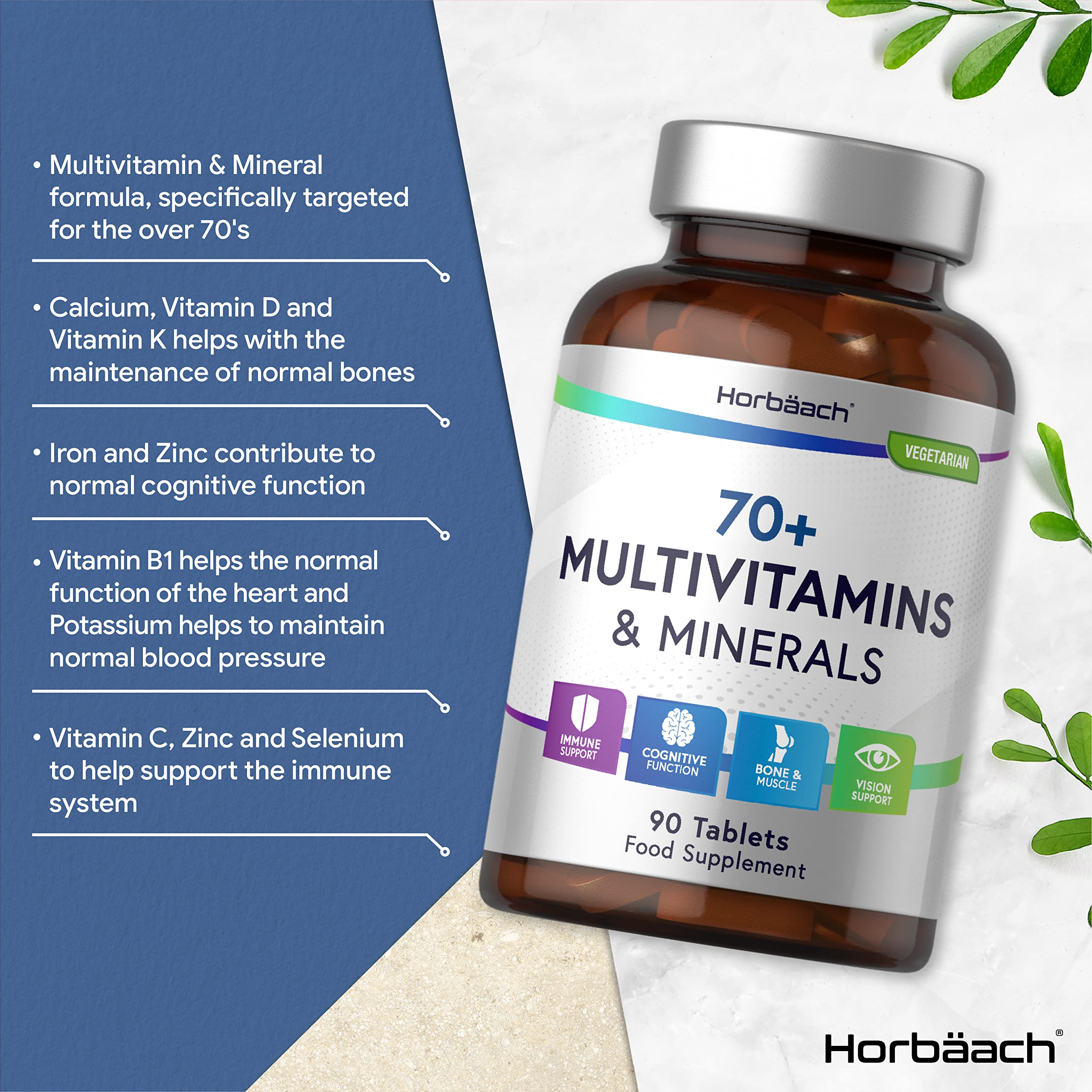 Multivitamin 70 Plus Tablets | 90 Count | with Essential Vitamins and Minerals | for Men and Horbäach Au supplements