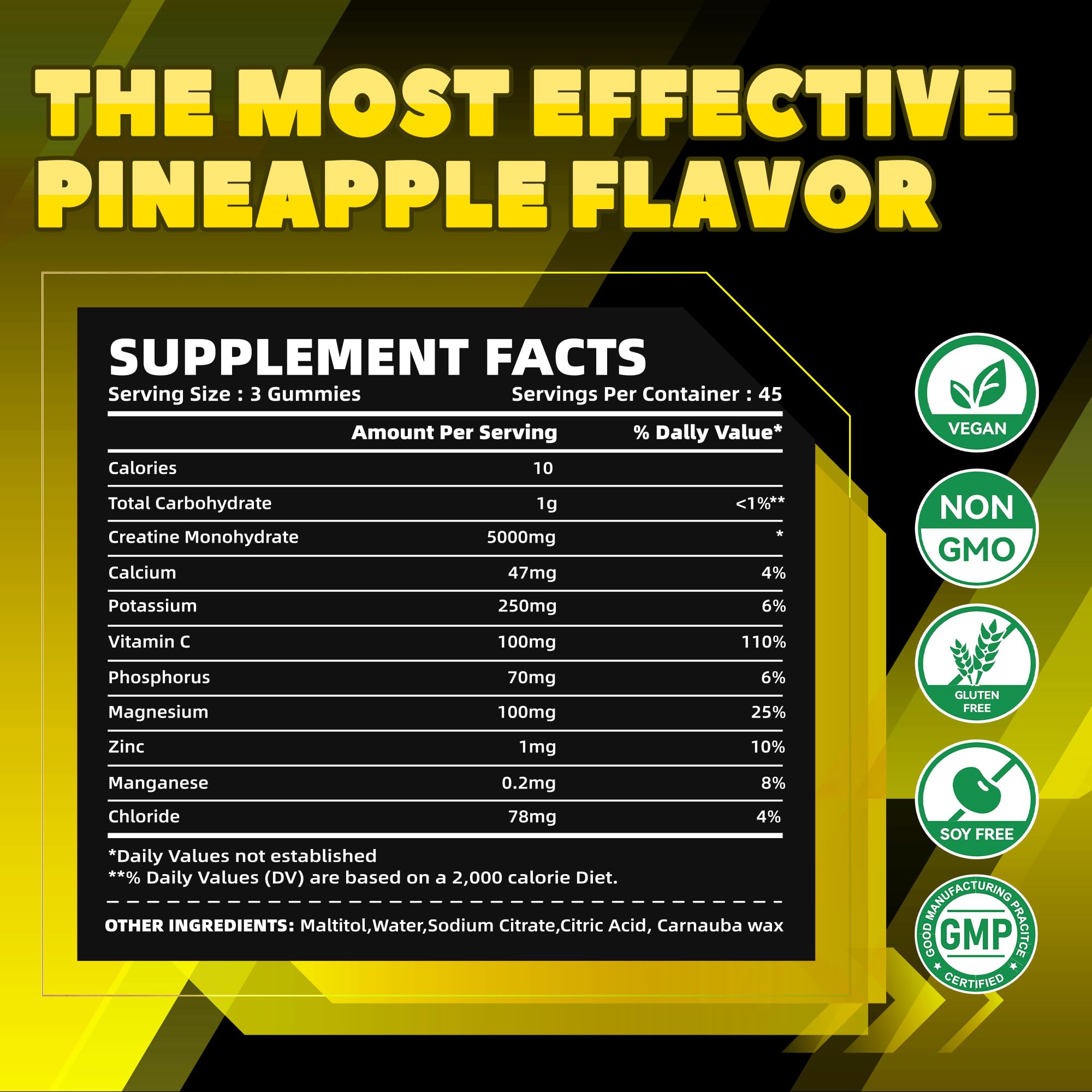 GlucoBio Creatine Monohydrate Gummies (5g) – Pre-Workout Energy & Muscle Growth Support for Men & Women | Pineapple Electrolyte Gummies (135 Count) GlucoBio Au supplements