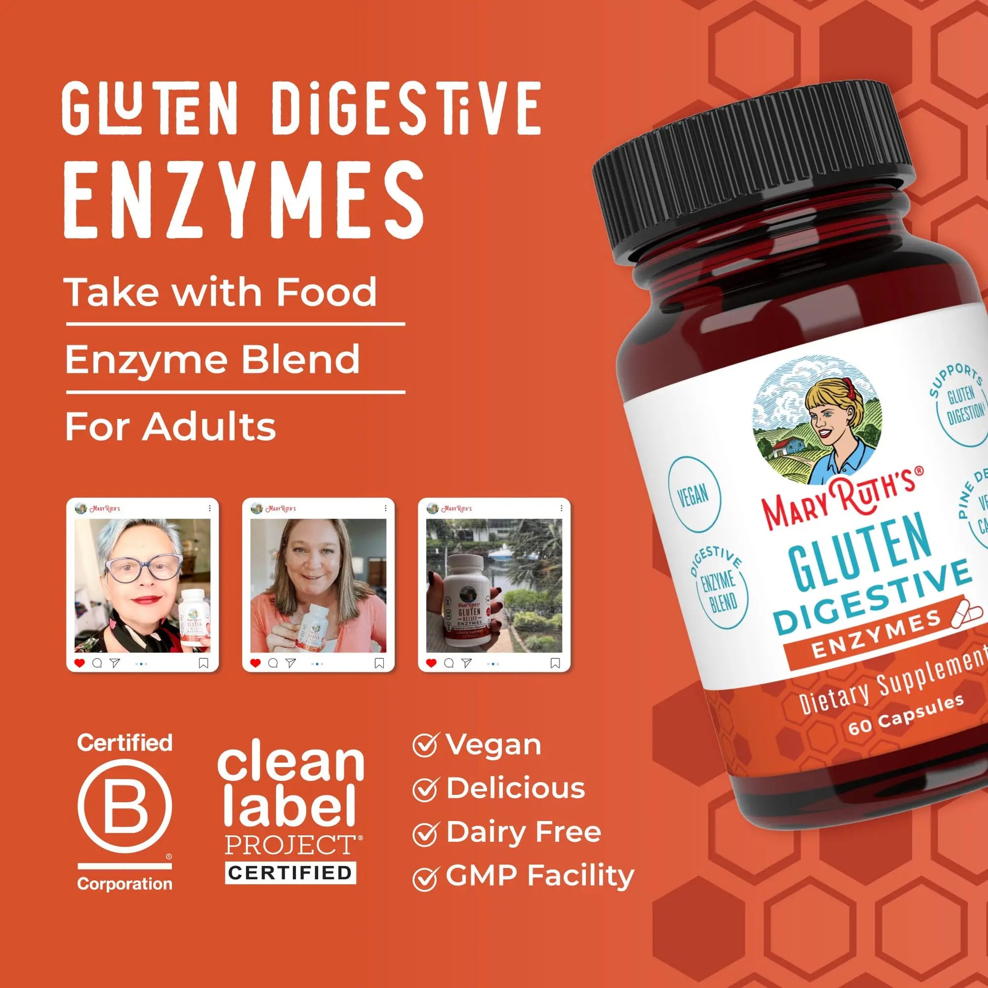 MaryRuth’s Gluten Digestive Enzymes | Up to 2 Month Supply | Proprietary Enzyme Blend | Vegan Pine-Based Capsules | Non-GMO | 60 Count MARYRUTH'S Au supplements