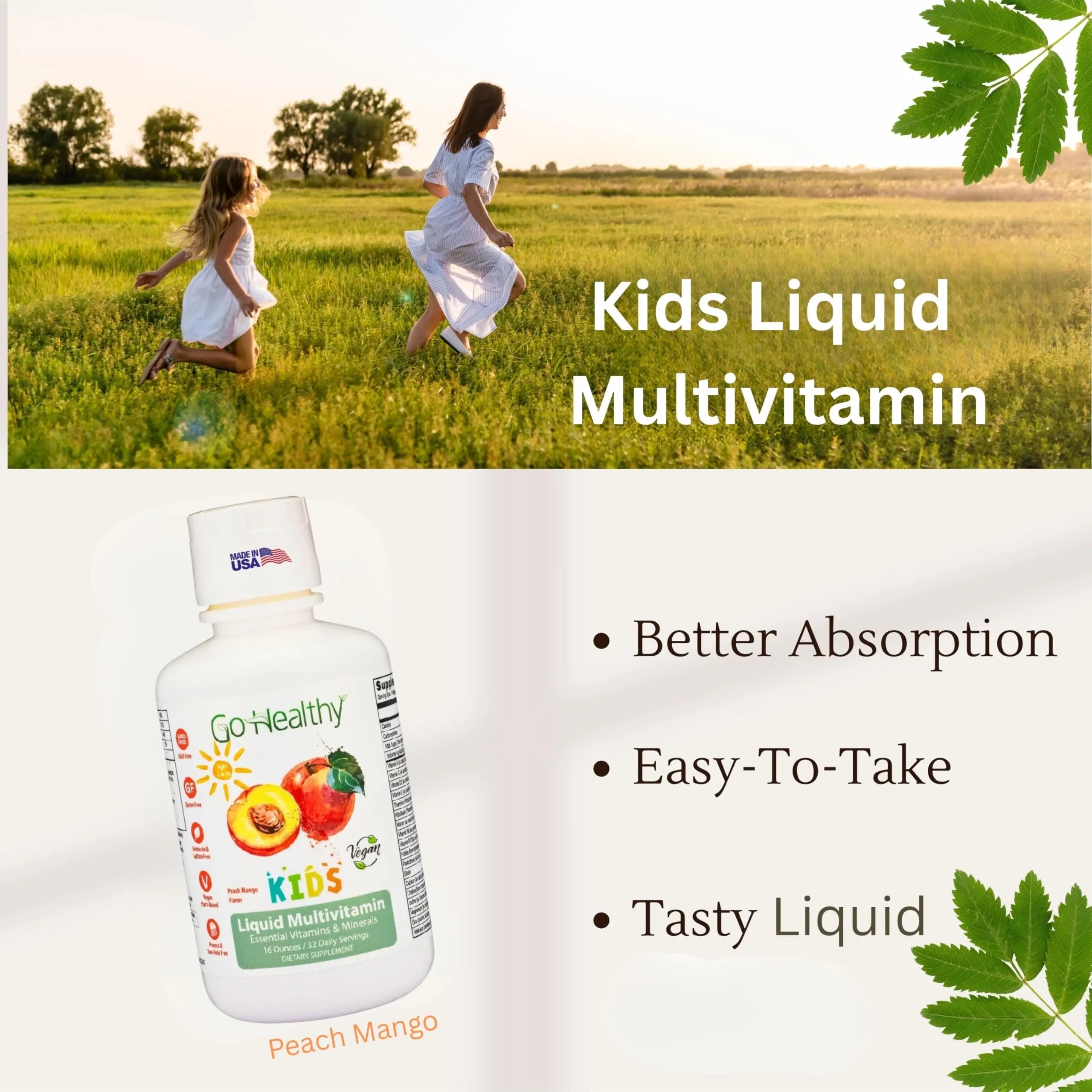 Go Healthy Kids Liquid Multivitamin | Immune Support | Kid Liquid Multivitamins | High Absorption | Vegan Vitamins | Kids Vitamins Multivitamin Go Healthy Natural Au supplements