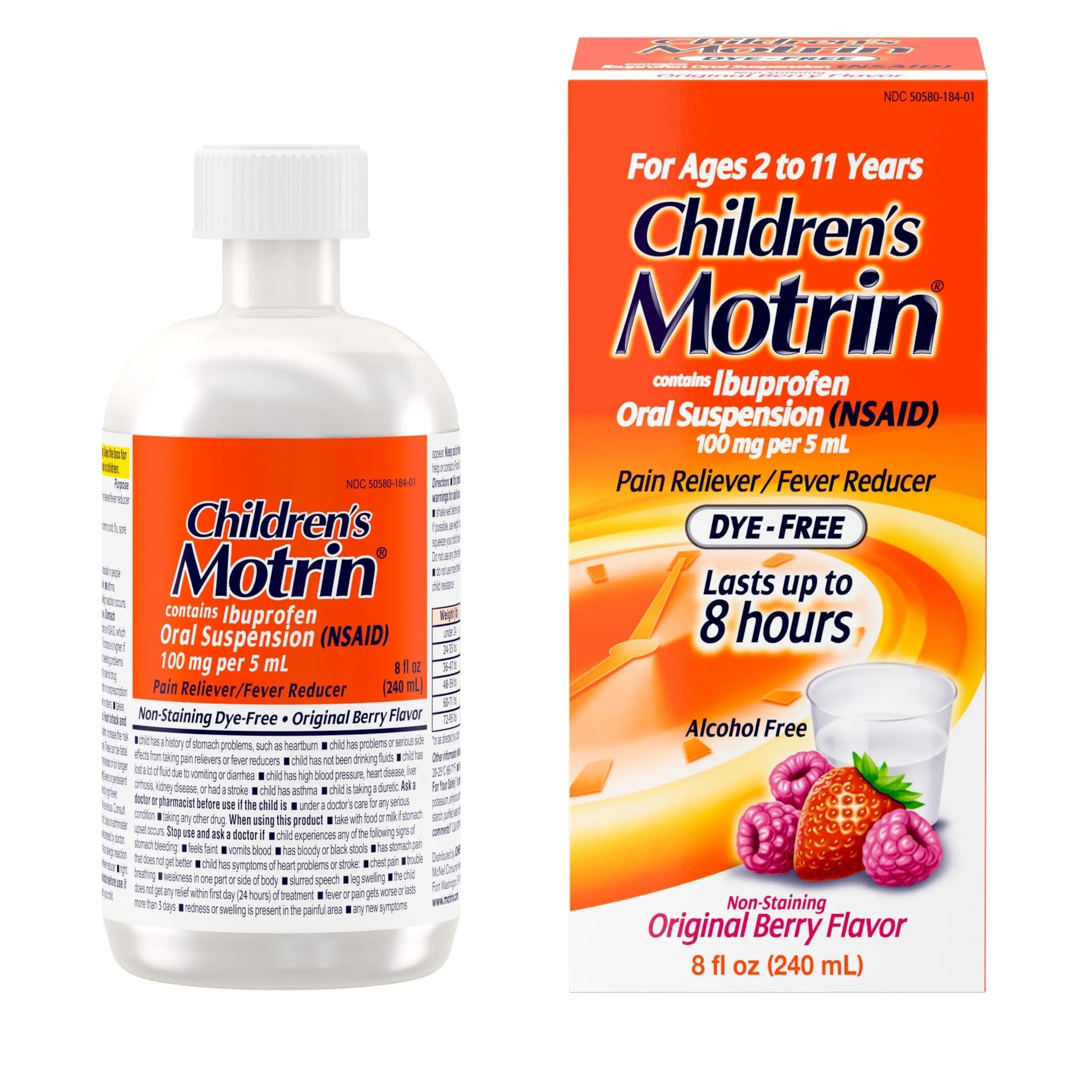 Children's Motrin Oral Suspension 100mg Ibuprofen Medicine, NSAID Fever Reducer & Pain Reliever for Minor Aches & Pains Due to Cold & Flu, Dye Free, Alcohol-Free, Berry Flavored, 8 fl. oz Motrin Au supplements