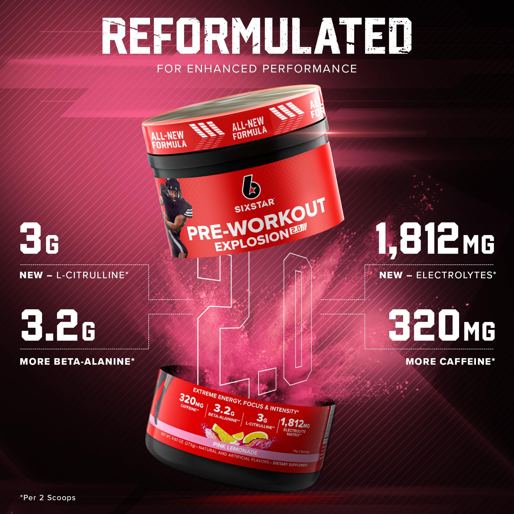 Six Star Pre-Workout Explosion 2.0 Pink Lemonade - Pre-Workout Powder, Explosive Energy Six Star Au supplements