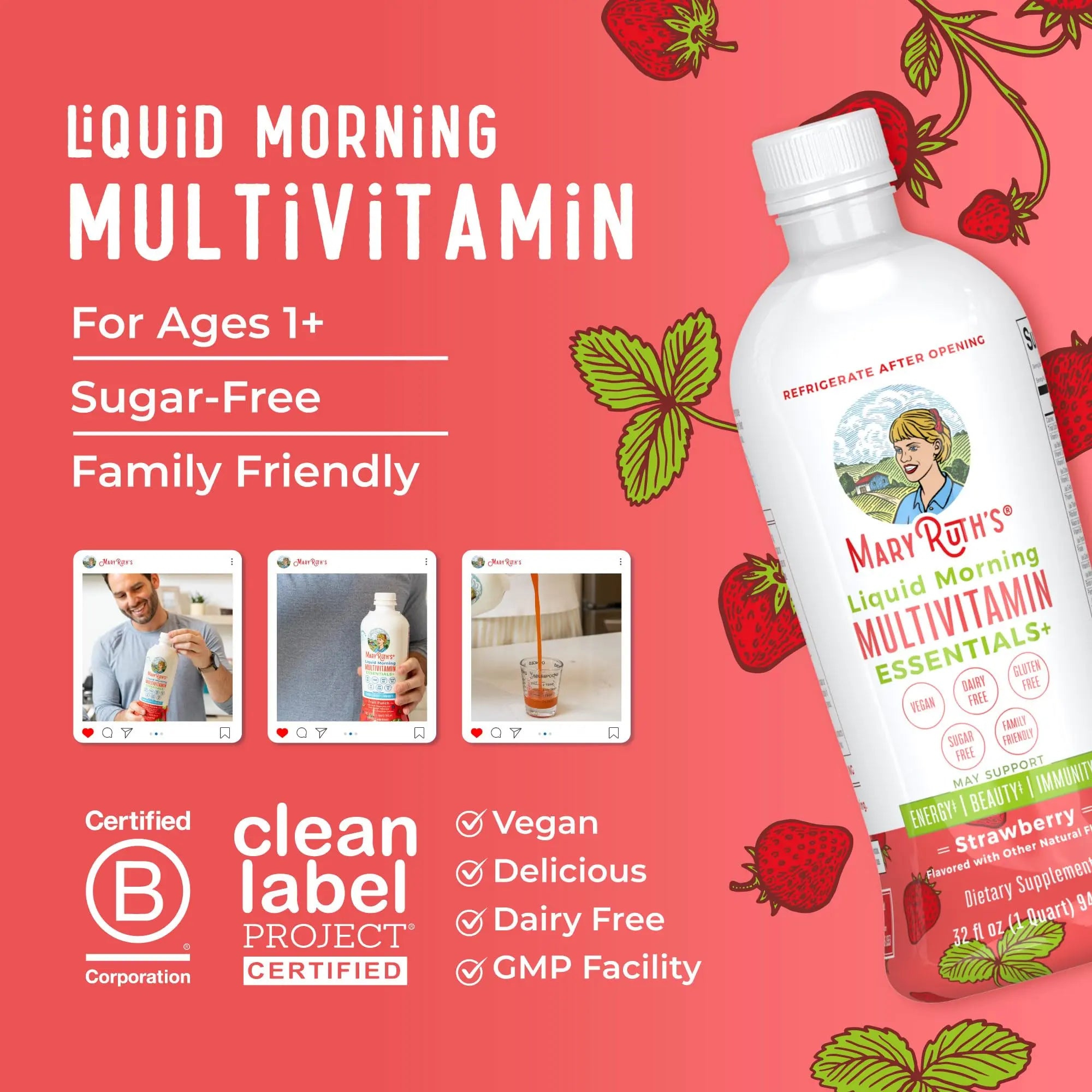 MaryRuth's Liquid Morning Multivitamin Essentials+ | Vitamin A C D E B6 B12 K2 Biotin Zinc | Mens Womens Multivitamin | Immune Support | Beauty | Sugar Free | Vitamins for Ages 1+ | Vegan | 32 Fl Oz MARYRUTH'S Au supplements