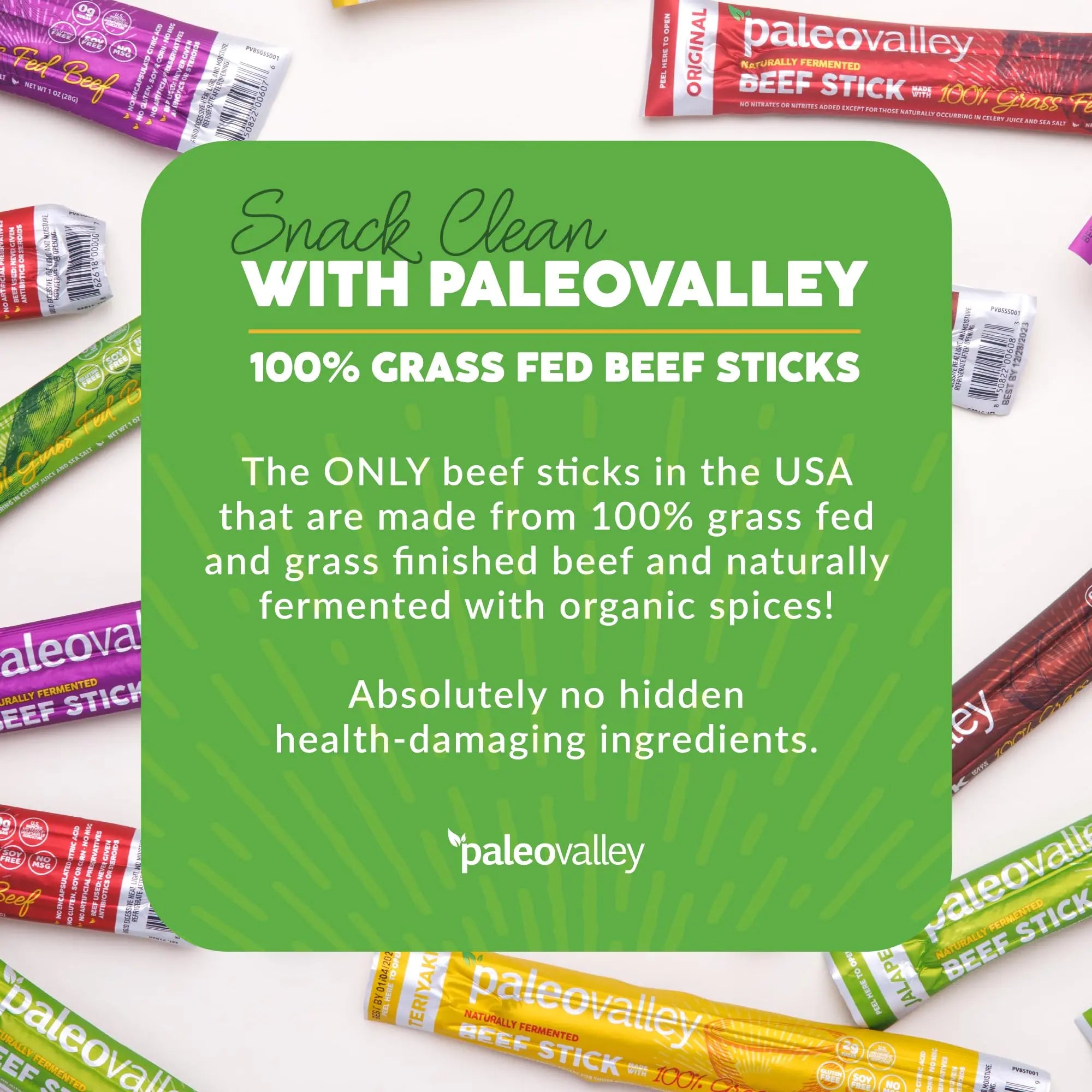 Paleovalley 100% Grass Fed Beef Sticks - Delicious Gluten Free Beef Snack - High Protein Keto Friendly, 50 Count Variety Pack Paleovalley Au supplements
