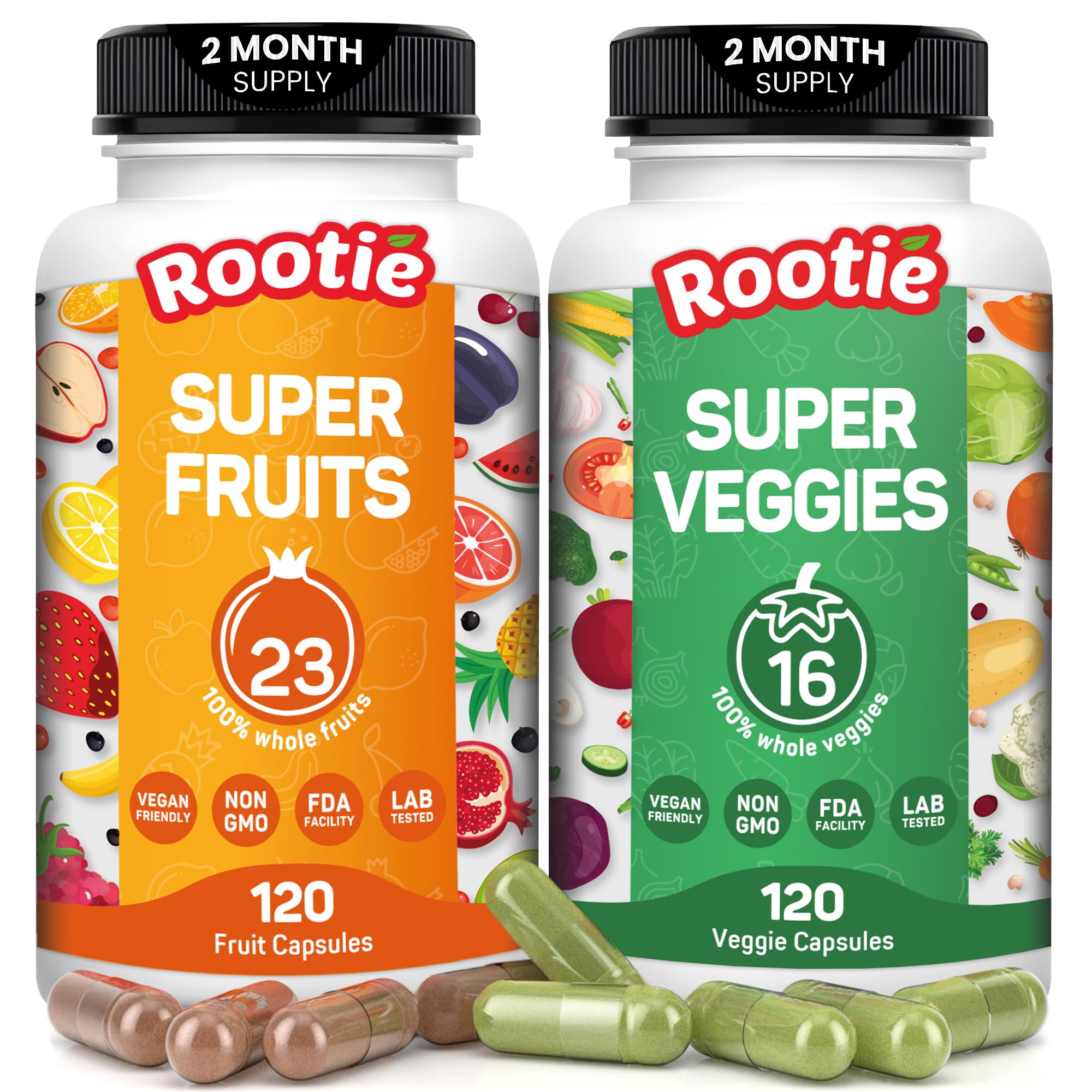 Fruits and Veggies Supplement (60 Day Supply) Powerfull Blend of 39 Whole Fruits and Veggies, Fills Nutritional Gaps, Get Energy, Well-being. USA Made Non-GMO/Vegan/Gluten Free. Packaging May Vary ROOTIE Au supplements
