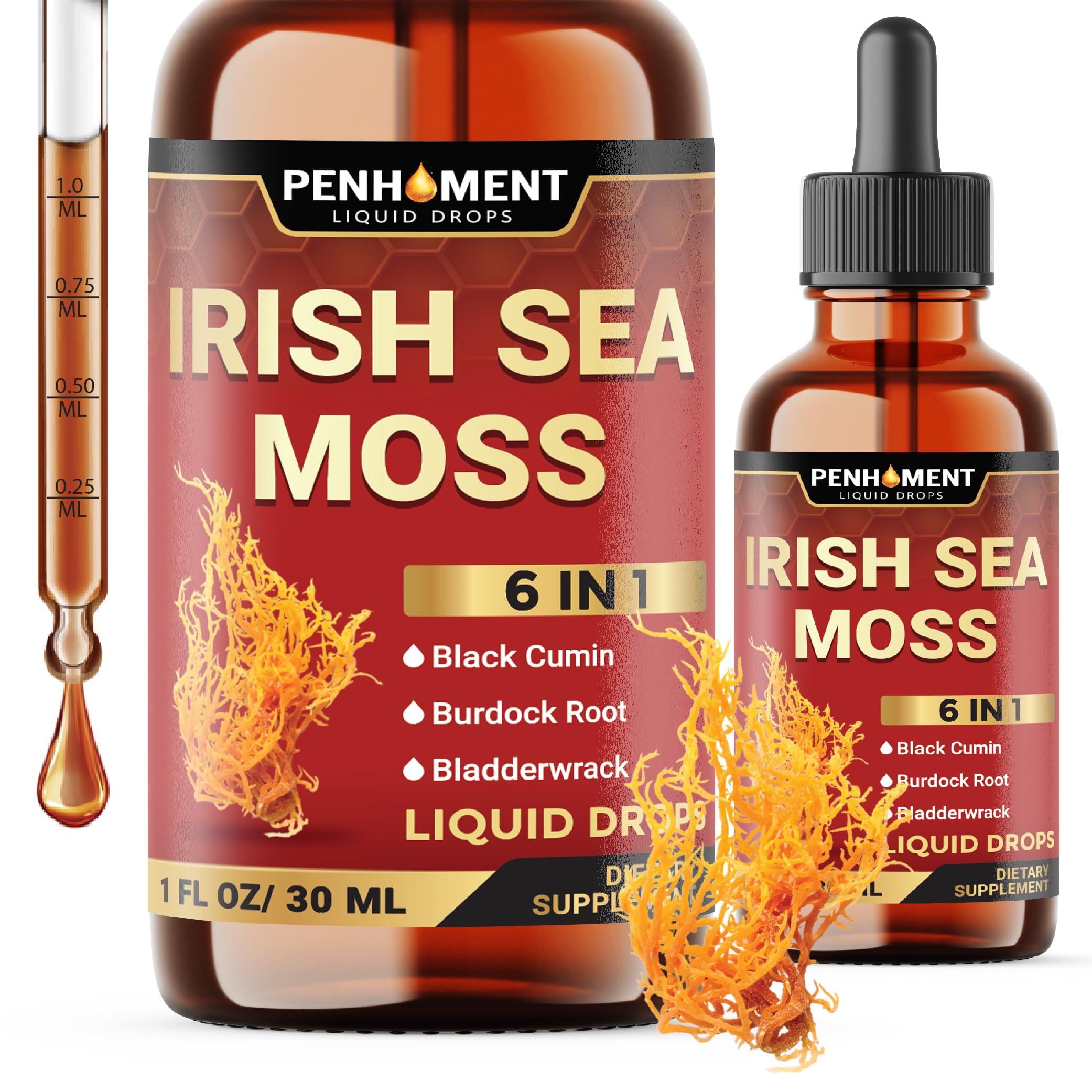 Penhoment 6in1 Sea Moss Drops with Black Seed Oil Irish Seamoss, Ashwagandha, Burdock Root & Bladderwrack - 1FL Oz - 30 Day Supply Penhoment Au supplements