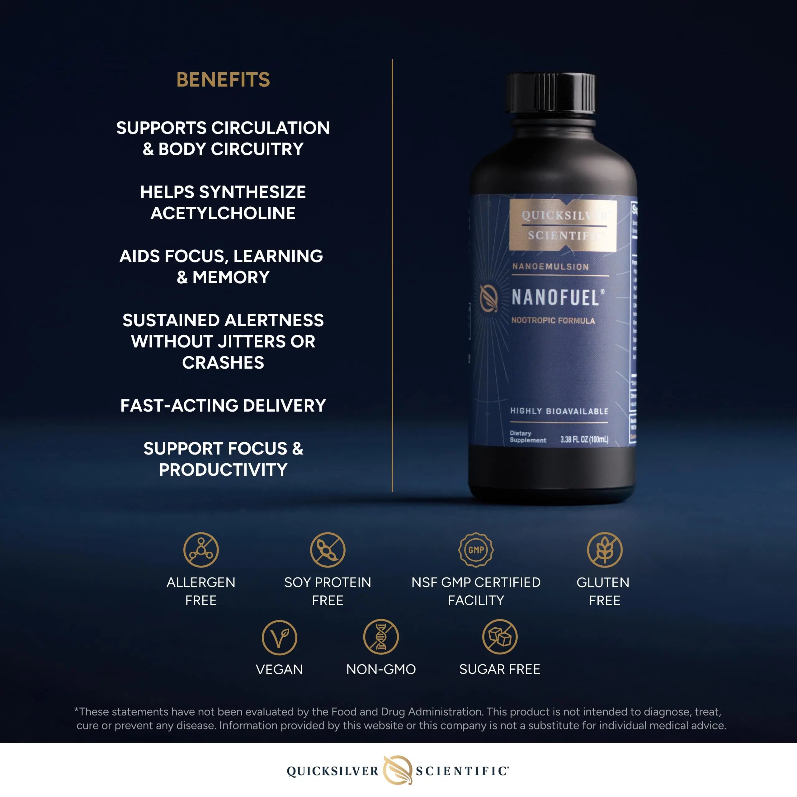 Quicksilver Scientific NanoFuel - Energy Support - Nootropic Formula Designed to Support Focus + Productivity (3.38oz / 100ml) Quicksilver Scientific Au supplements