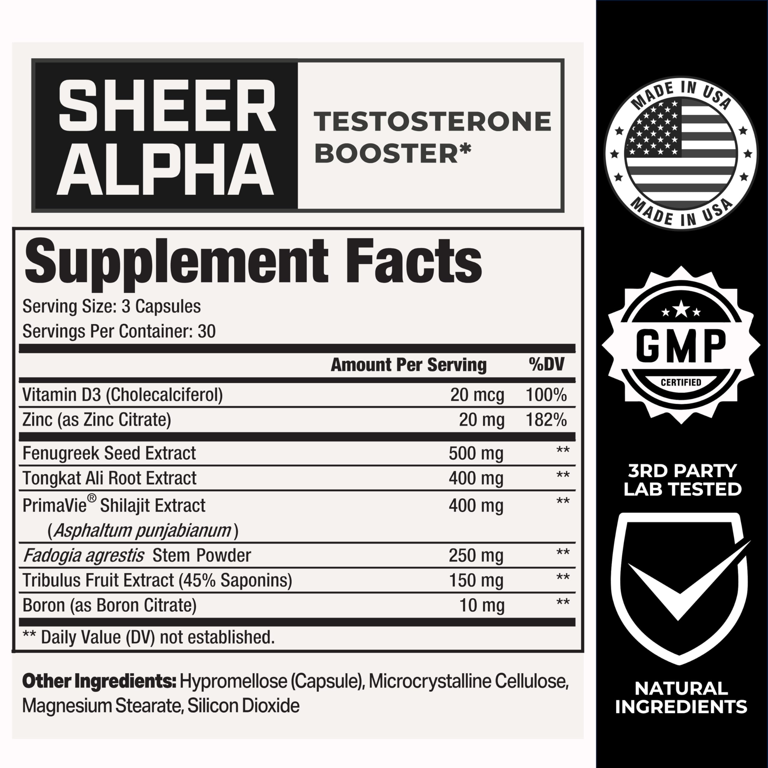 Testosterone Booster for Men - Sheer Alpha T-Booster - Clinically Backed Dose, Strongest Formula - Made in USA - Premium Blend of Fadogia Agrestis Tongkat Ali and Shilajit. 30 Servings Sheer Strength Labs Au supplements