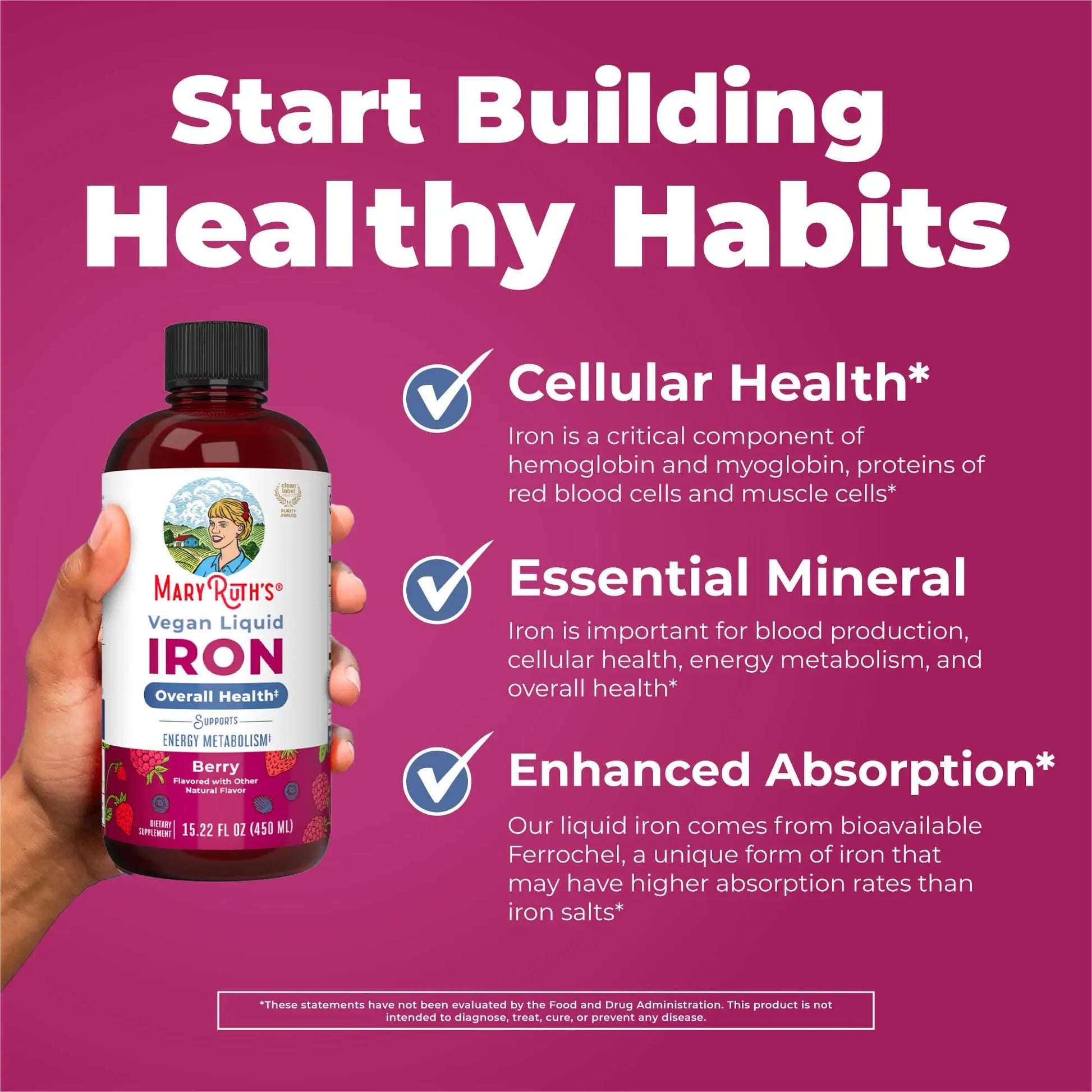 Iron Supplement for Women Men & Kids | Liquid Iron Supplement for Women Men & Kids | Iron for Healthy Blood & Oxygen | Ages 4 & Up | Sugar Free | Vegan | Non-GMO | Gluten Free | 15.22 Fl Oz MARYRUTH'S Au supplements