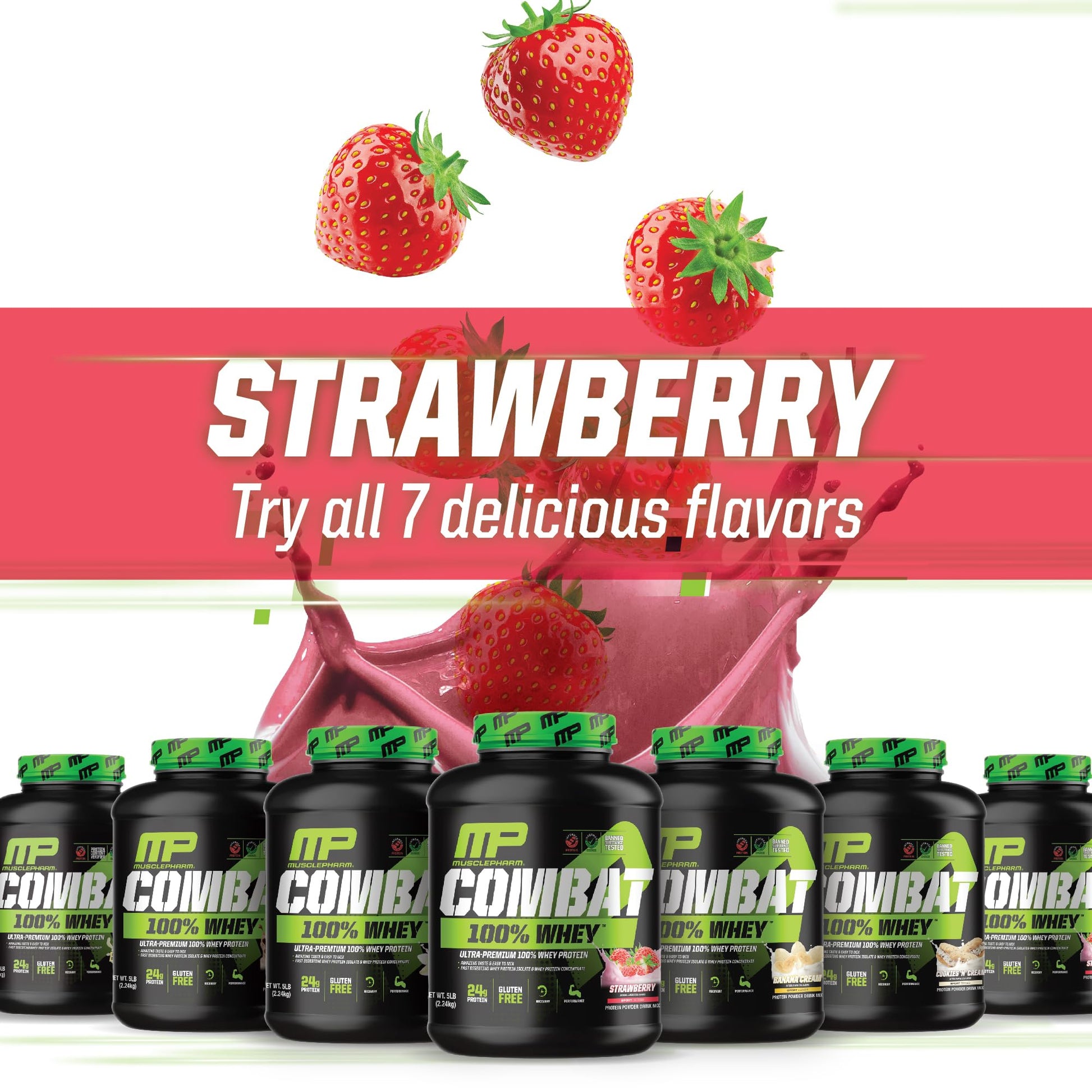 MusclePharm Combat 100% Whey Protein Powder, Strawberry Cream Flavor Muscle Pharm Au supplements
