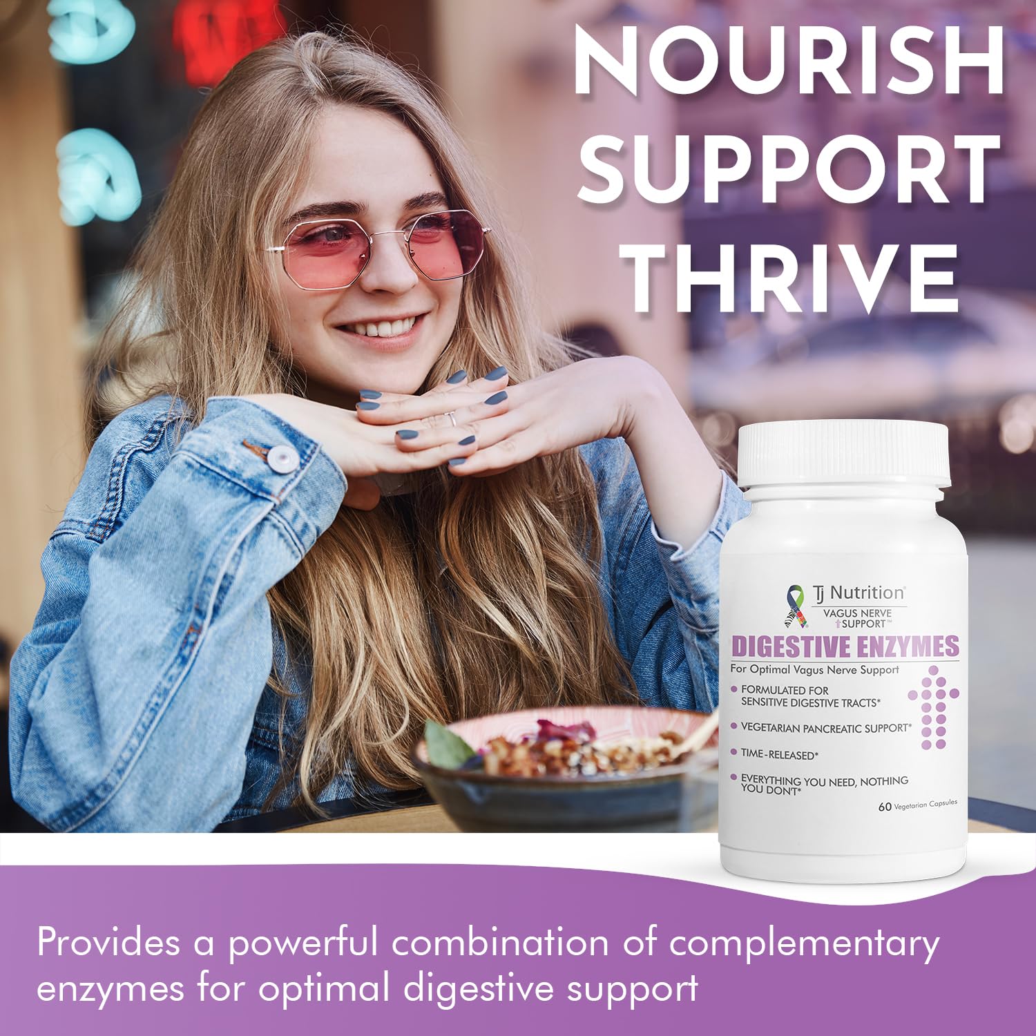 TJ Nutrition Digestive Enzymes for Sensitive Stomachs - Supports Vagus Nerve, Vegetarian Pancreatic Support, Timed Release Formula for Optimal Gut Health, Enhances Food Digestion & Gut Flora TJ Nutrition Au supplements