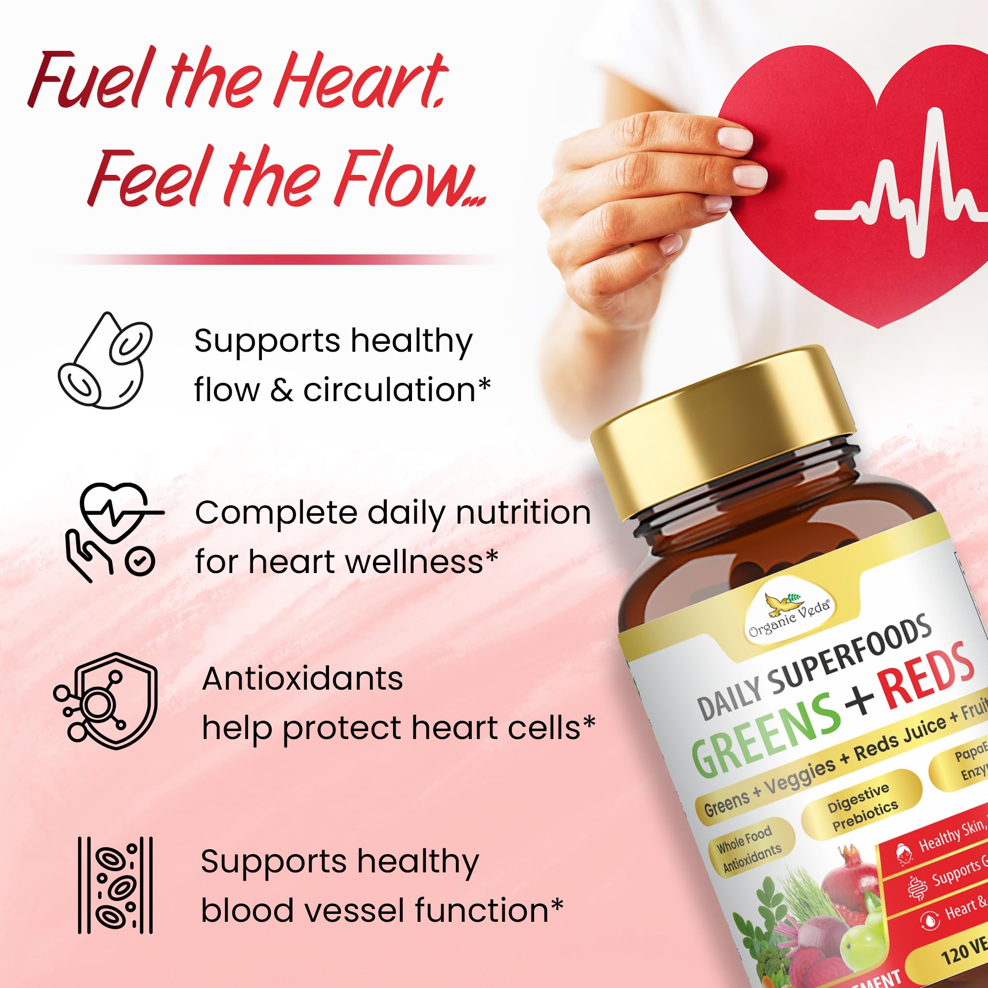 Organic Veda Super Greens & Reds Capsules - Organic Superfoods, Daily Greens, Red Juice, Fruits & Vegetables Supplement - Papaya Enzymes, Digestive Herbs, Bromelain, Antioxidants - 120 Veggie Capsules Organic Veda Au supplements