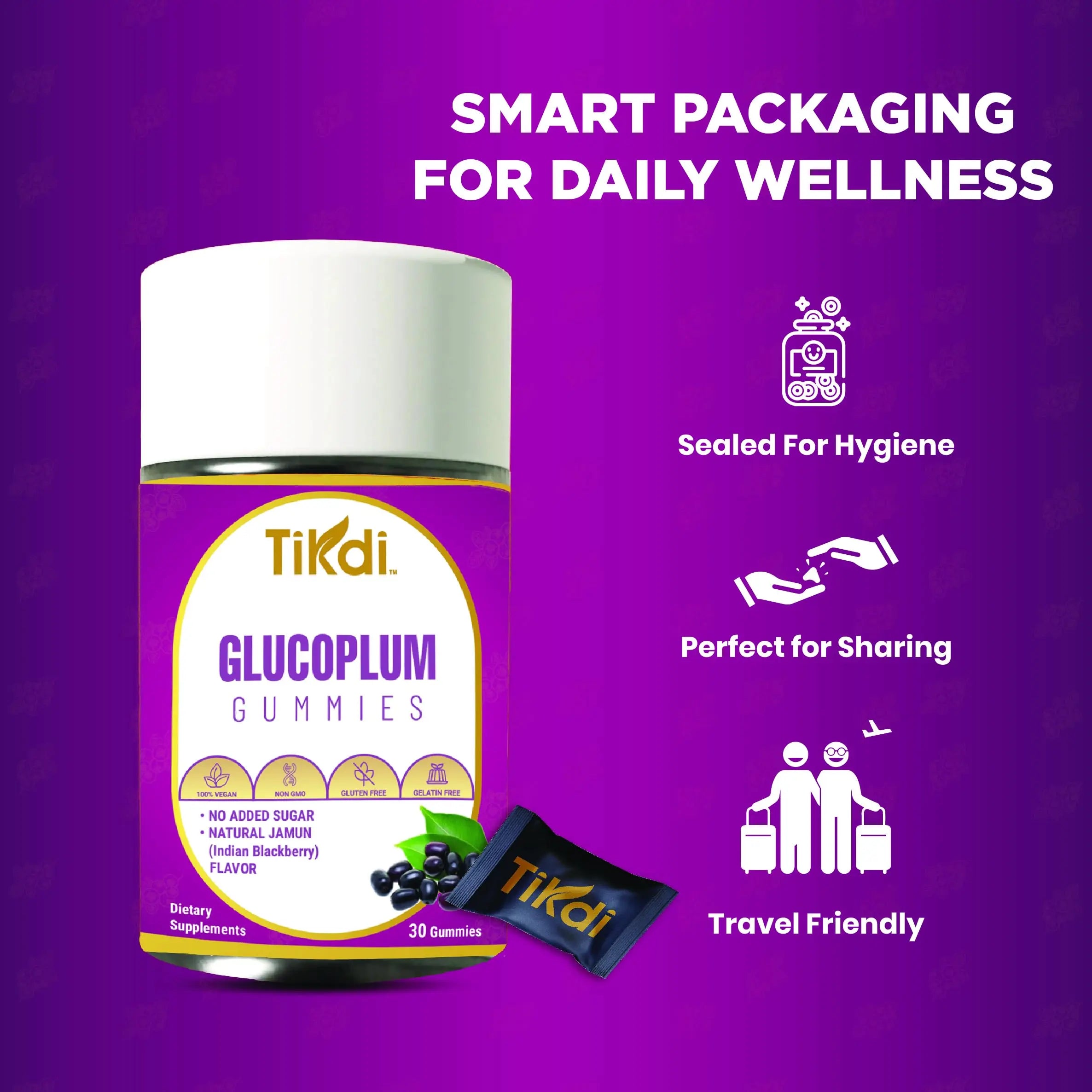TIKDI GlucoPlum Gummy - 30 Count - Supports Healthy Blood Sugar Levels Already Within Normal Range. All Natural with Indian BlackBerry, Fenugreek, Cinnamon, Vegan, No Added Sugar TIKDI Au supplements