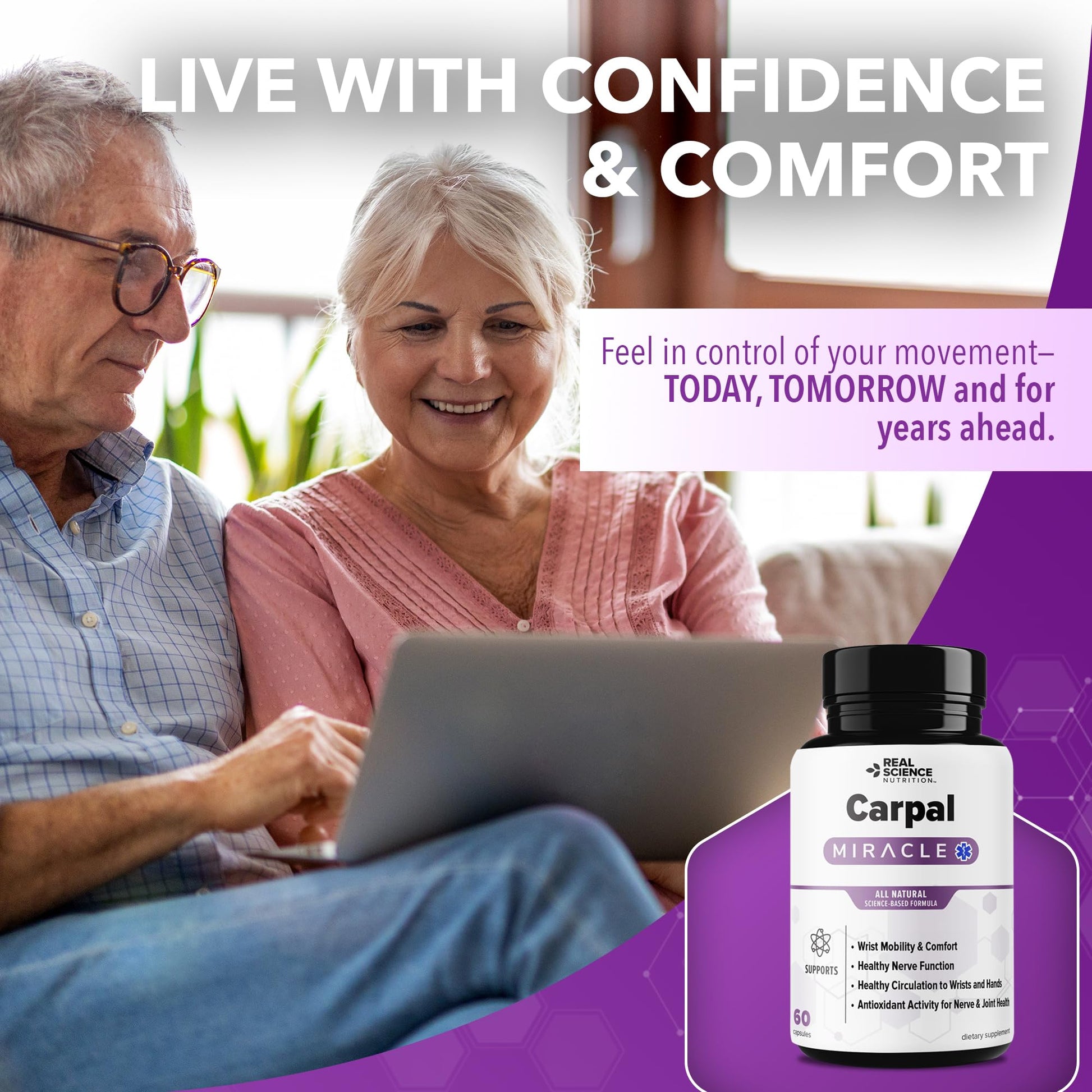 Real Science Carpal Miracle – All Natural Carpal Tunnel Relief & Wrist Support Supplement with Vitamins B6, B12, C, D, K + GABA – Hand & Nerve Comfort – Made in USA, 60 Caps Real Science Nutrition Au supplements