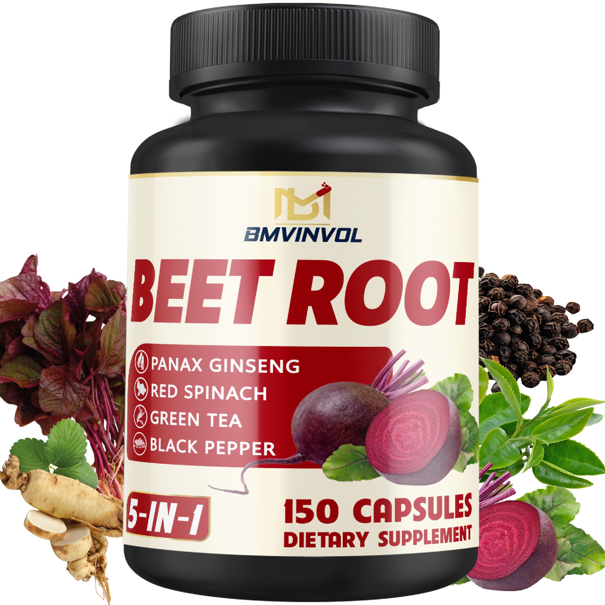 Beet Root, Green Tea, Red Spinach, Ginseng, Black Pepper - 150 Capsules - Supports Digestive, Immune System, Energy Levels - 5 Month Supply BMVINVOL Au supplements