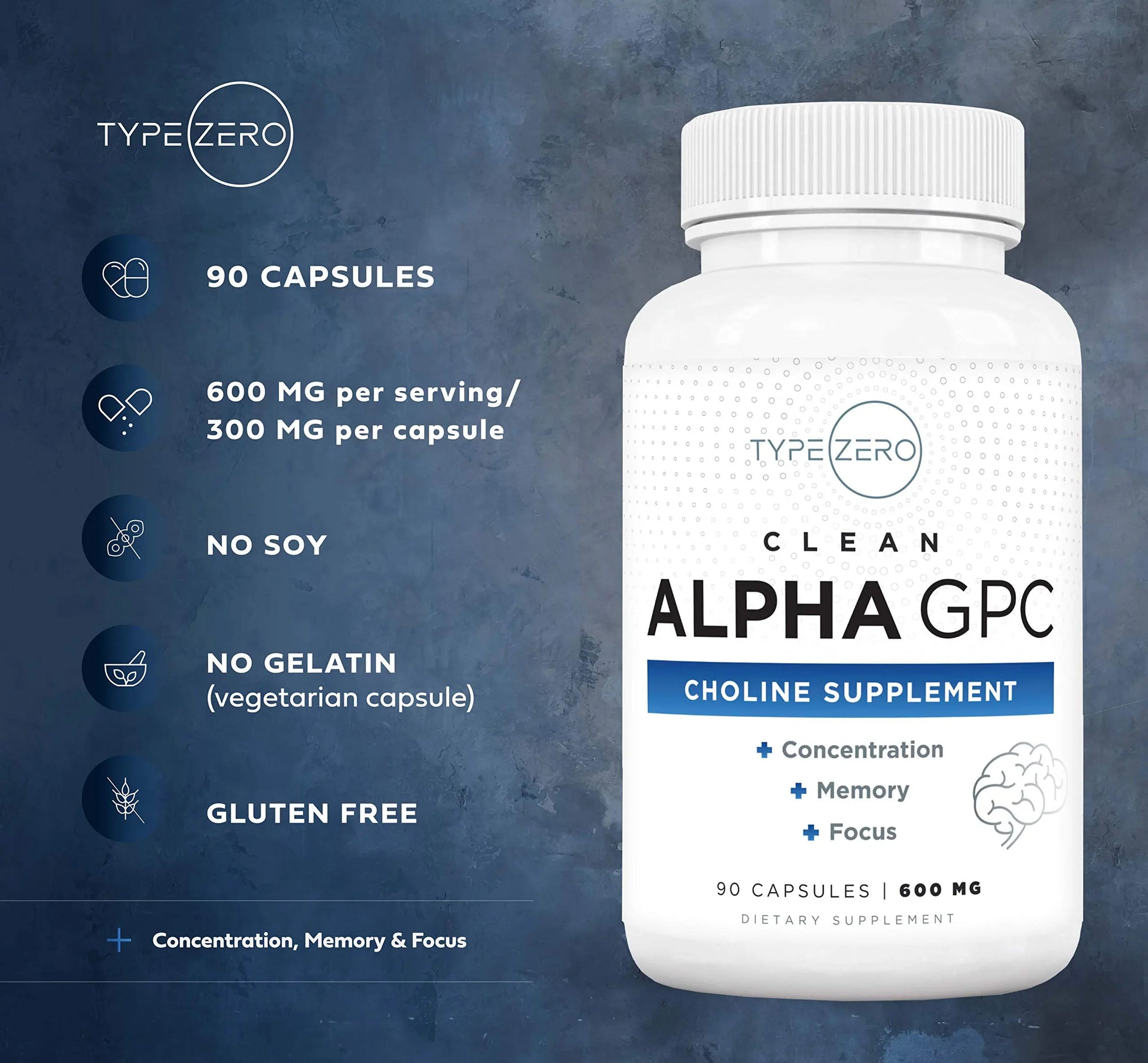 Type Zero Ultra Clean Alpha GPC Choline Supplement (600mg | 90 Capsules) Soy Free, Non-GMO Nootropics Alpha GPC 600mg / 300mg; Alpha-GPC Brain Memory and Focus Supplements Type Zero Au supplements