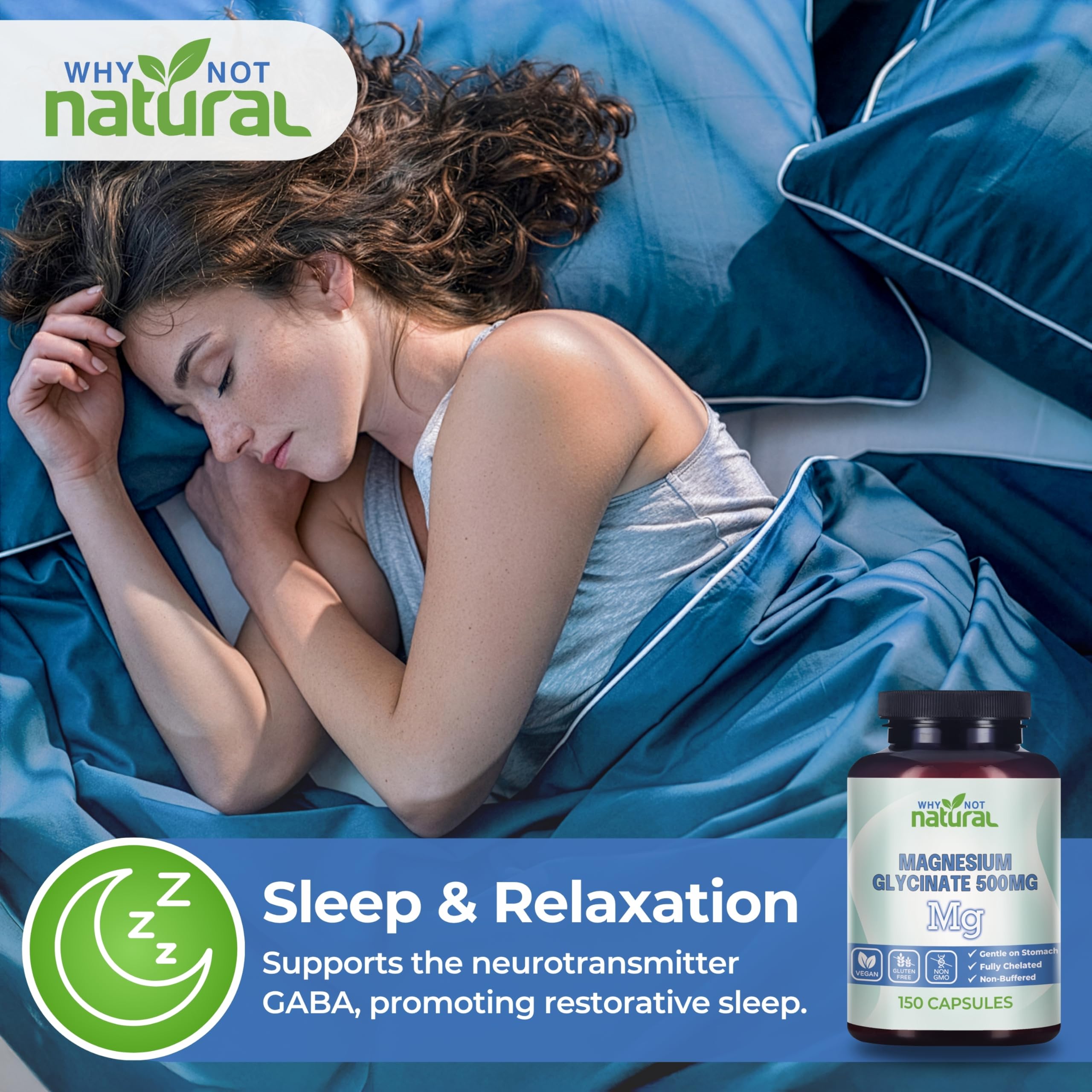 Why Not Natural Magnesium Glycinate 500 mg Capsules Supplement - Vegan, No Filler - Supports Sleep and Relaxation Why Not Natural Au supplements