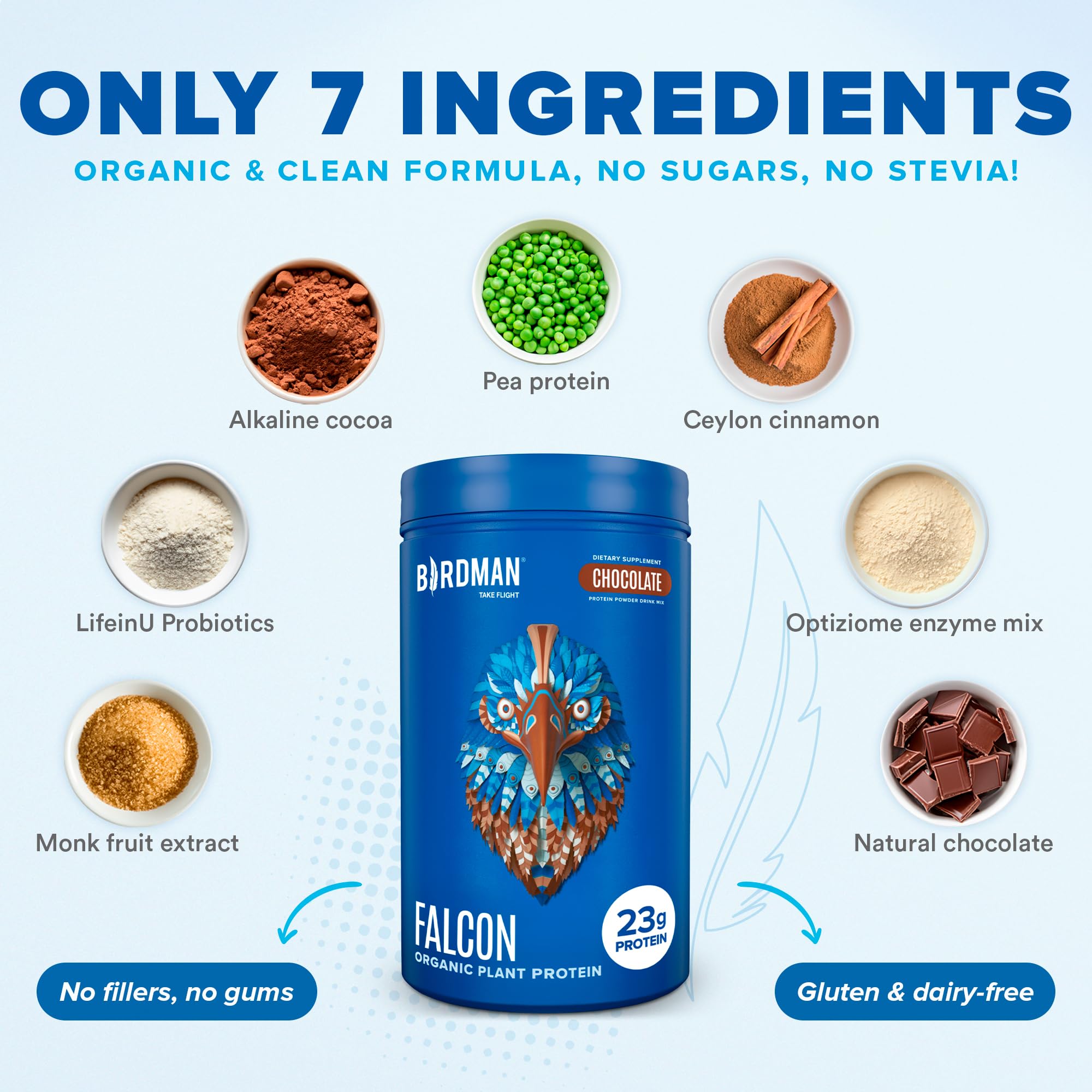 BIRDMAN Falcon Vegan Protein Powder Organic, Stevia & Sugar Free, Plant Based Protein BIRDMAN Au supplements