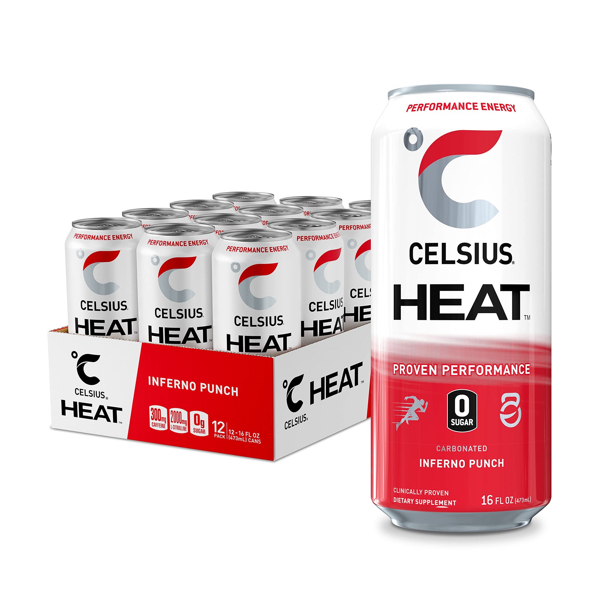 CELSIUS HEAT Inferno Punch Performance Energy Drink, Zero Sugar, 16oz. Can (Pack of 12) CELSIUS Au supplements