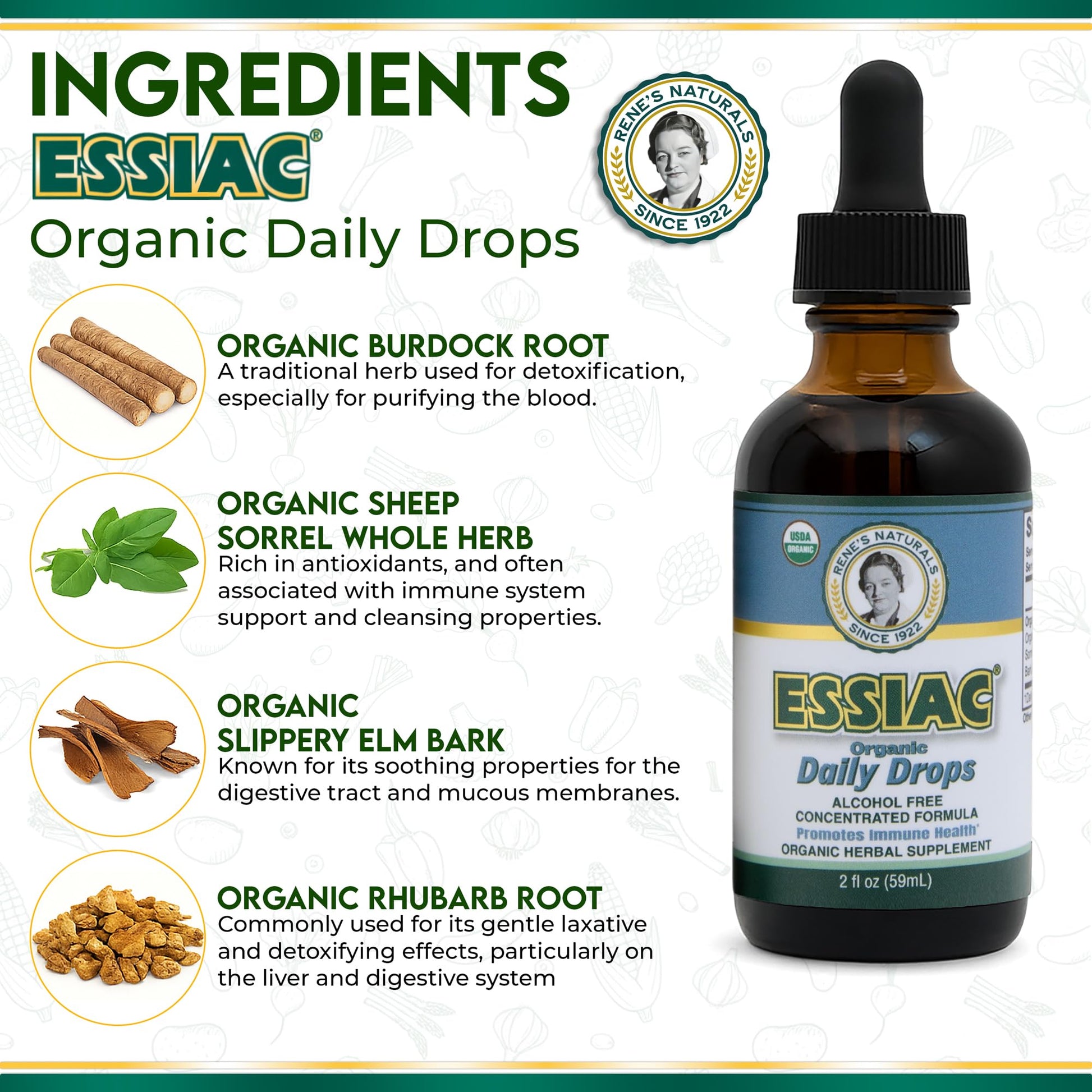 Essiac Original Tea USDA Organic Daily Drops for Enhanced Lymphatic Drainage and Immune Support | Alcohol Free Concentrated Formula | 2oz (59ml) Essiac Au supplements