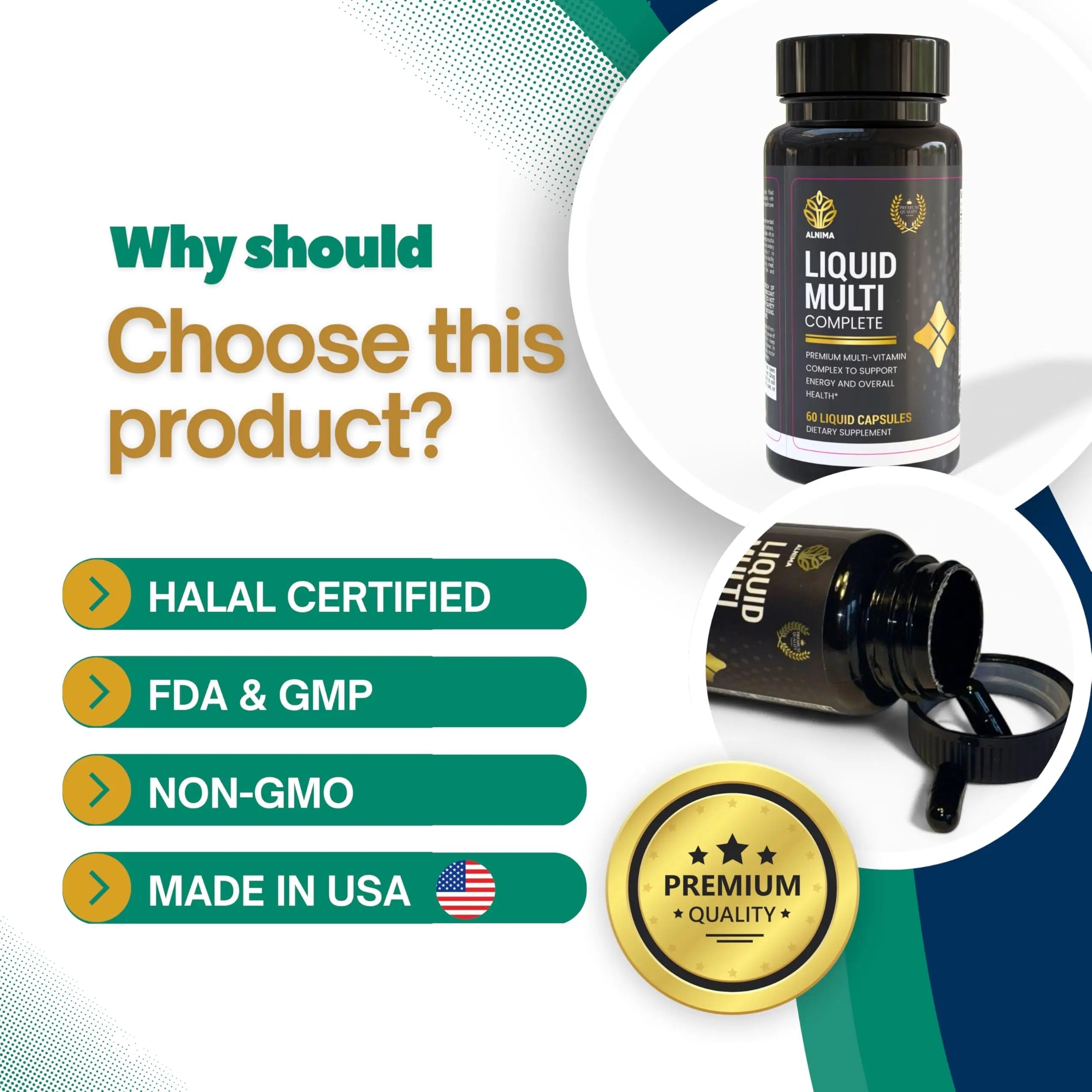 ALNIMA Halal Liquid Multivitamin Complete – Energy & Immune Support with 29 Essential Nutrients | 60 Liquid Capsules – Halal Certified ALNIMA Au supplements