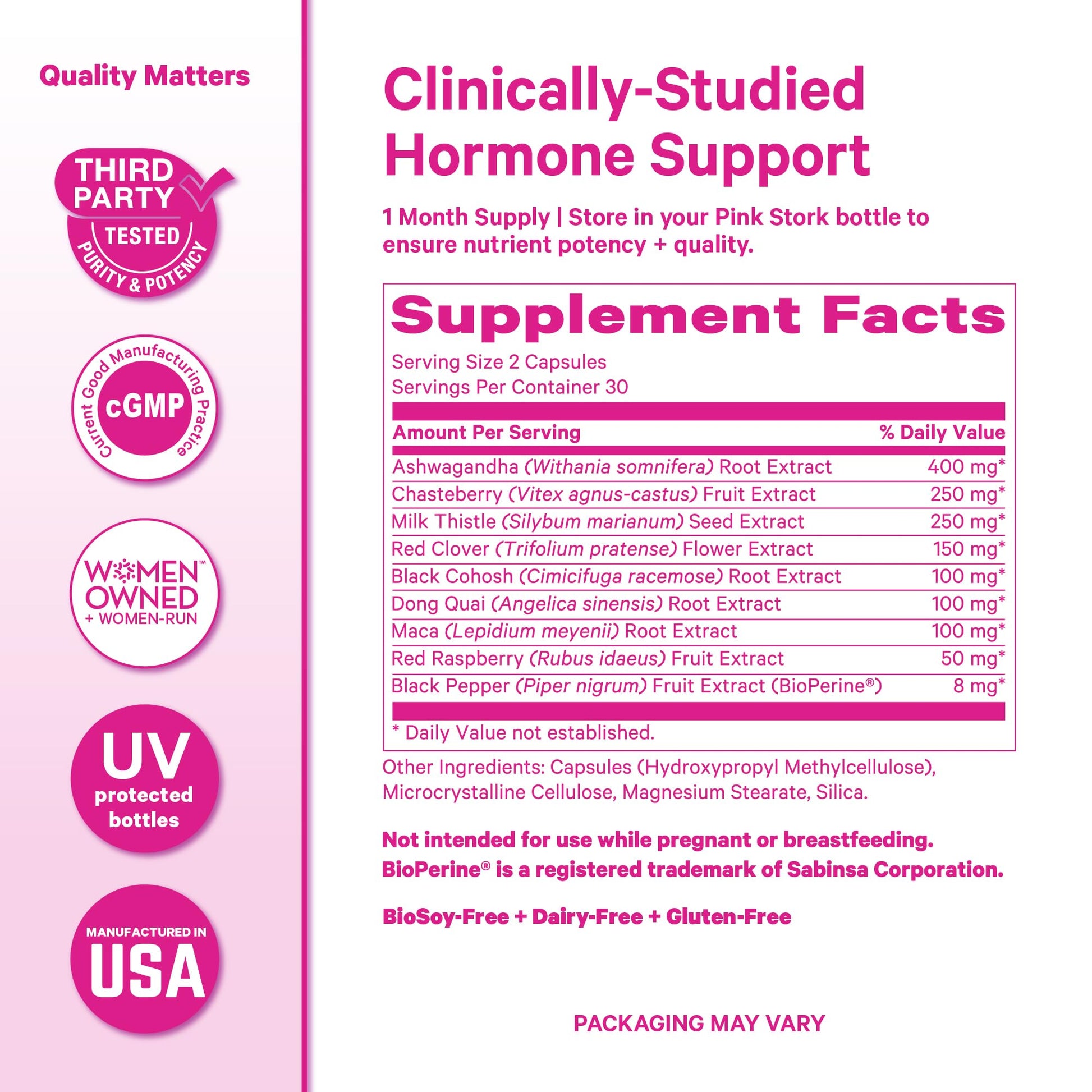 Pink Stork Menopause Support for Women - Hot Flash, Mood, Sleep, Weight, Cortisol & Hormonal Balance - Vegan, Estrogen-Free Perimenopause Relief - Ashwagandha, Maca - 60 Capsules Pink Stork Au supplements
