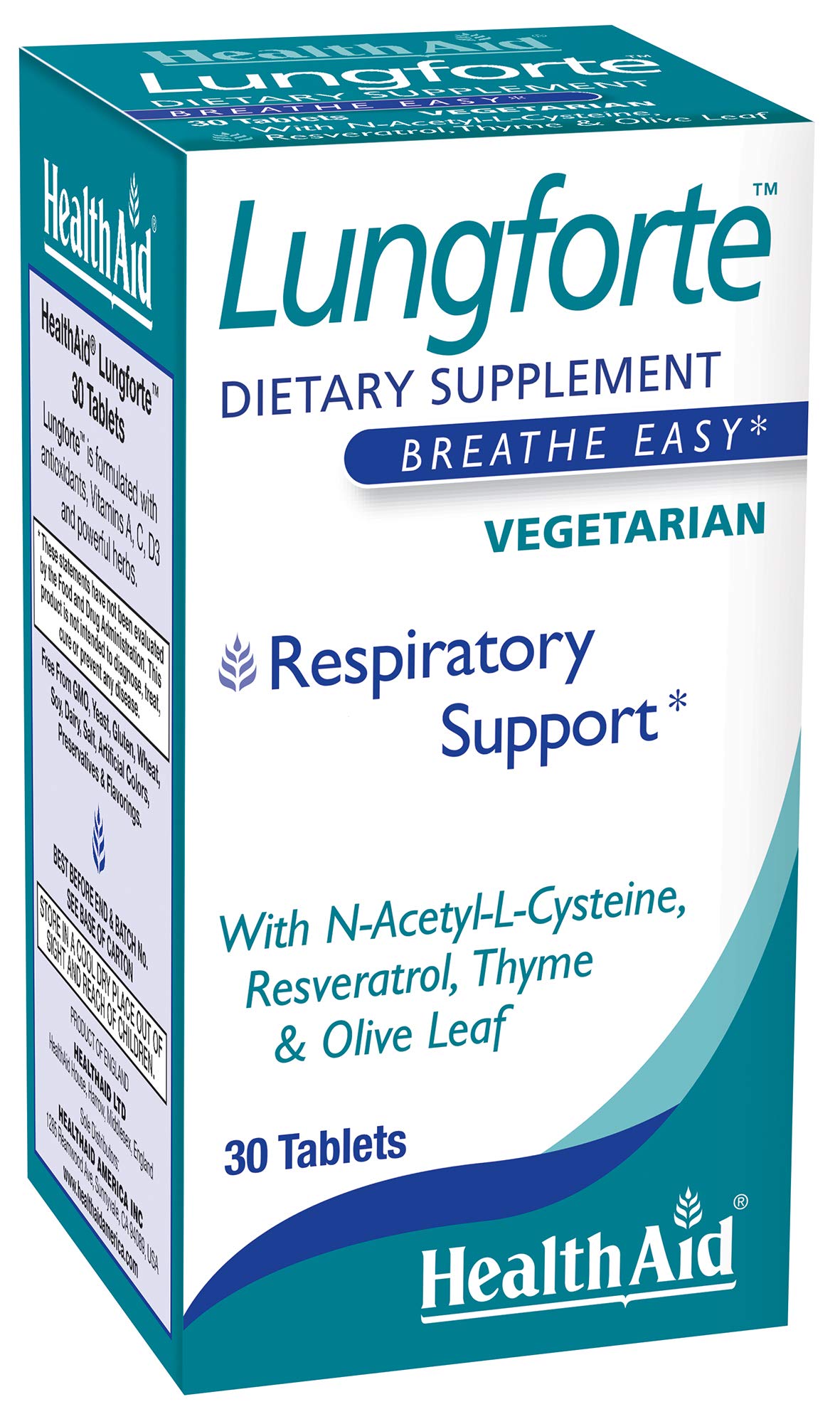 HealthAid LungForte 30 Tablets – Daily Antioxidant Lung Support with NAC, Resveratrol, Olive Leaf, Thyme & Vitamins A, C & D3 – Vegetarian, Non‑GMO HealthAid Au supplements