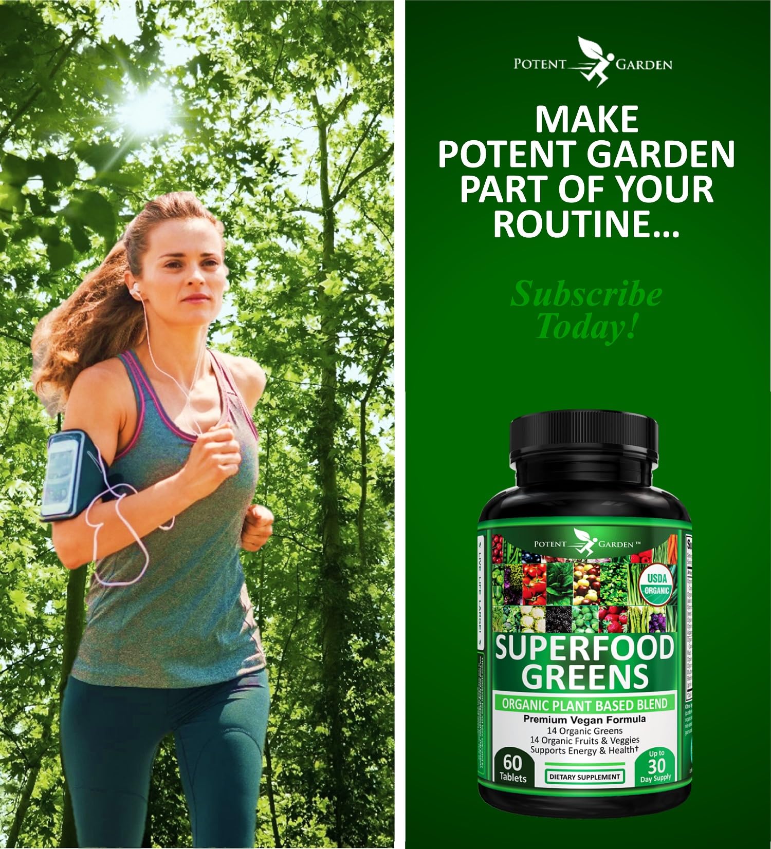 Potent Garden Organic Superfood Greens, Fruit and Veggies Supplement Rich in Vitamins & Antioxidants with Alfalfa, Beet Root & Tart Cherry to Boost Energy, Immunity & Gut Health, Greens Tablets 60 Ct Potent Garden Au supplements
