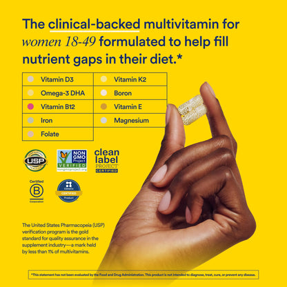 Ritual Multivitamin for Women 18+ with Vitamin D3 for Immune Support*, Vegan Omega 3 DHA, B12, Iron, Gluten Free, Non GMO, USP Verified, Mint RitualUS supplements