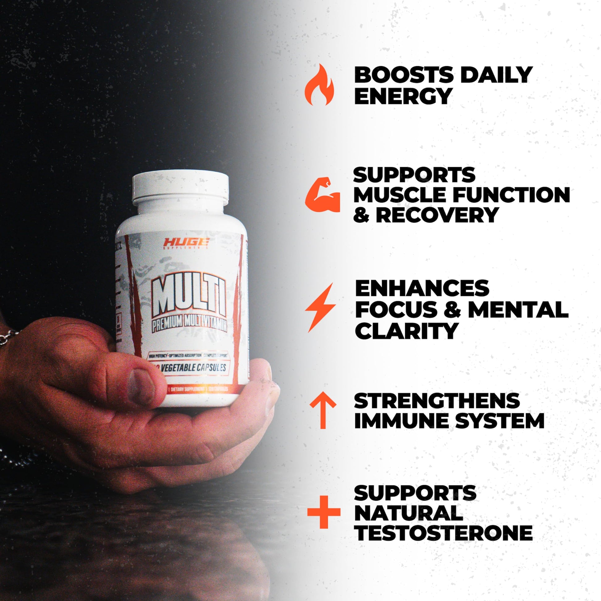 Huge Multi, Multivitamin for Men, High-Performance All-in-One Formula for Athletes & Bodybuilding, Vitamin & Mineral Replenishment, Supports Immune System & Healthy Hormone Levels (120 Capsules) Huge Supplements Au supplements