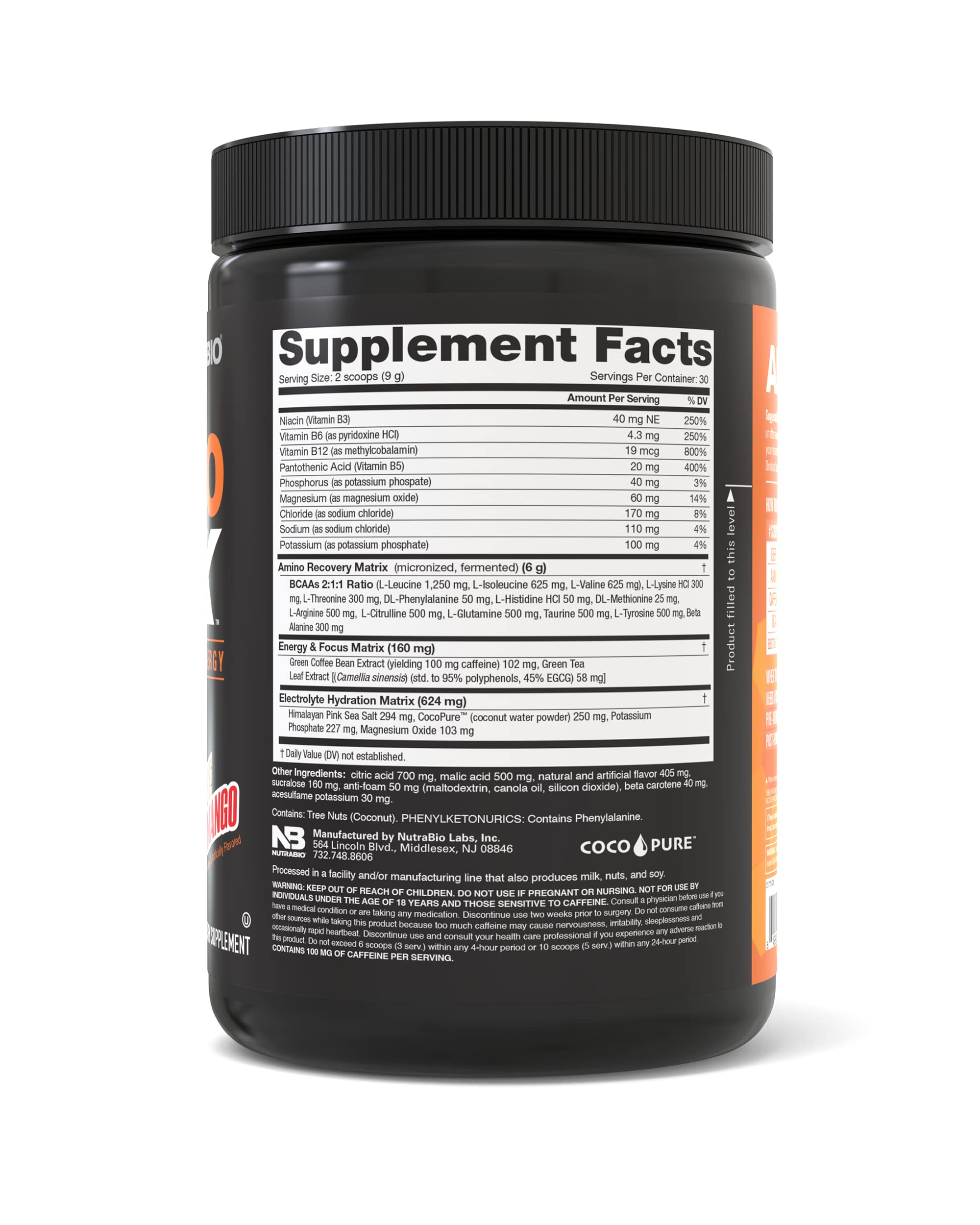 NutraBio Amino Kick - BCAA's, Electrolytes for Hydration, Natural Caffeine- 30 Servings NutraBio Au supplements