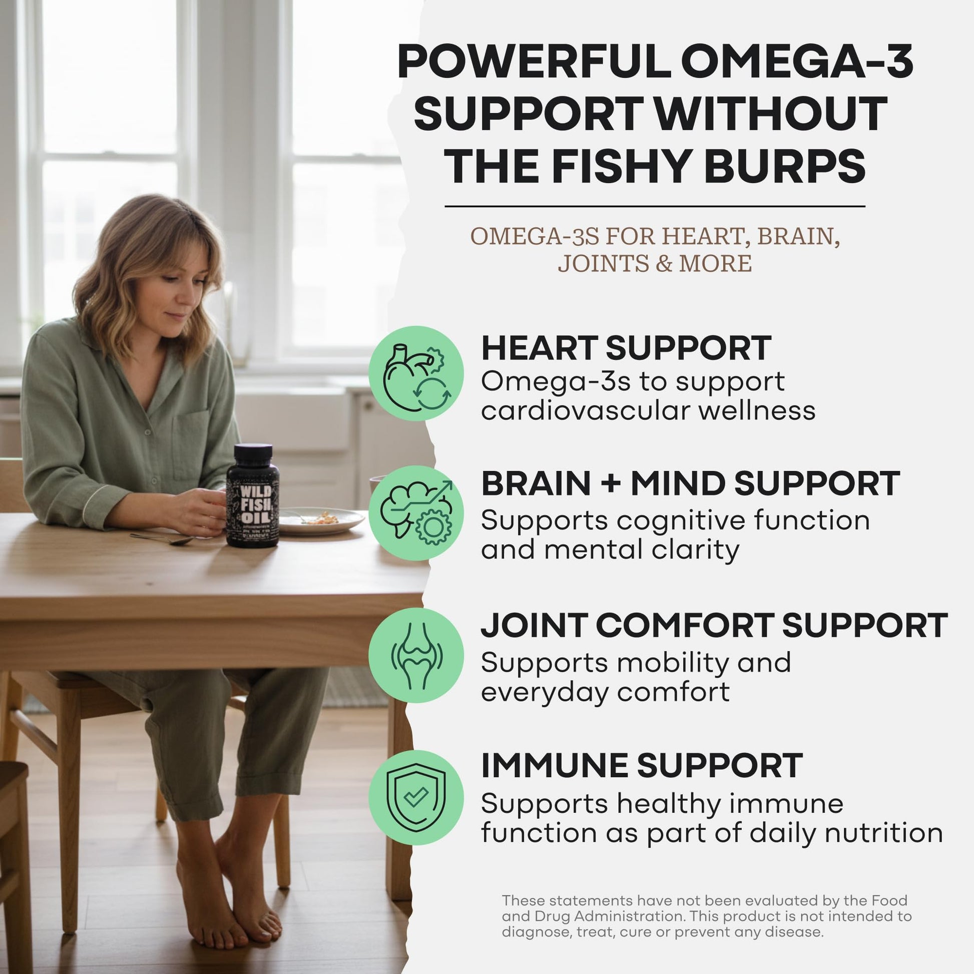 Wild Foods Fish Oil Omega 3 Supplements | 1600 mg | Highly-Potent: DPA, DHA, EPA | Burpless, Odorless, Non-GMO, Gluten Free | For Brain & Heart Health, Joint Support | 60 Capsules (1 pk) | 30 Servings Wild Foods Au supplements