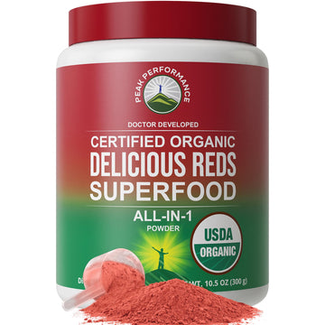 Peak Performance Organic Reds Superfood Powder, Best Tasting Organic Red Juice Super Food w/ 25+ All Natural Ingredients & Polyphenols, Vital for Max Energy and Detox. Raspberry, Elderberry, Beetroot Peak Performance Au supplements